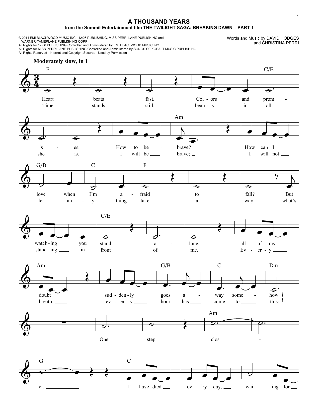 A Thousand Years Chords A Thousand Years Christina Perri Piano Vocal Guitar Right Hand Melody Digital Sheet Music