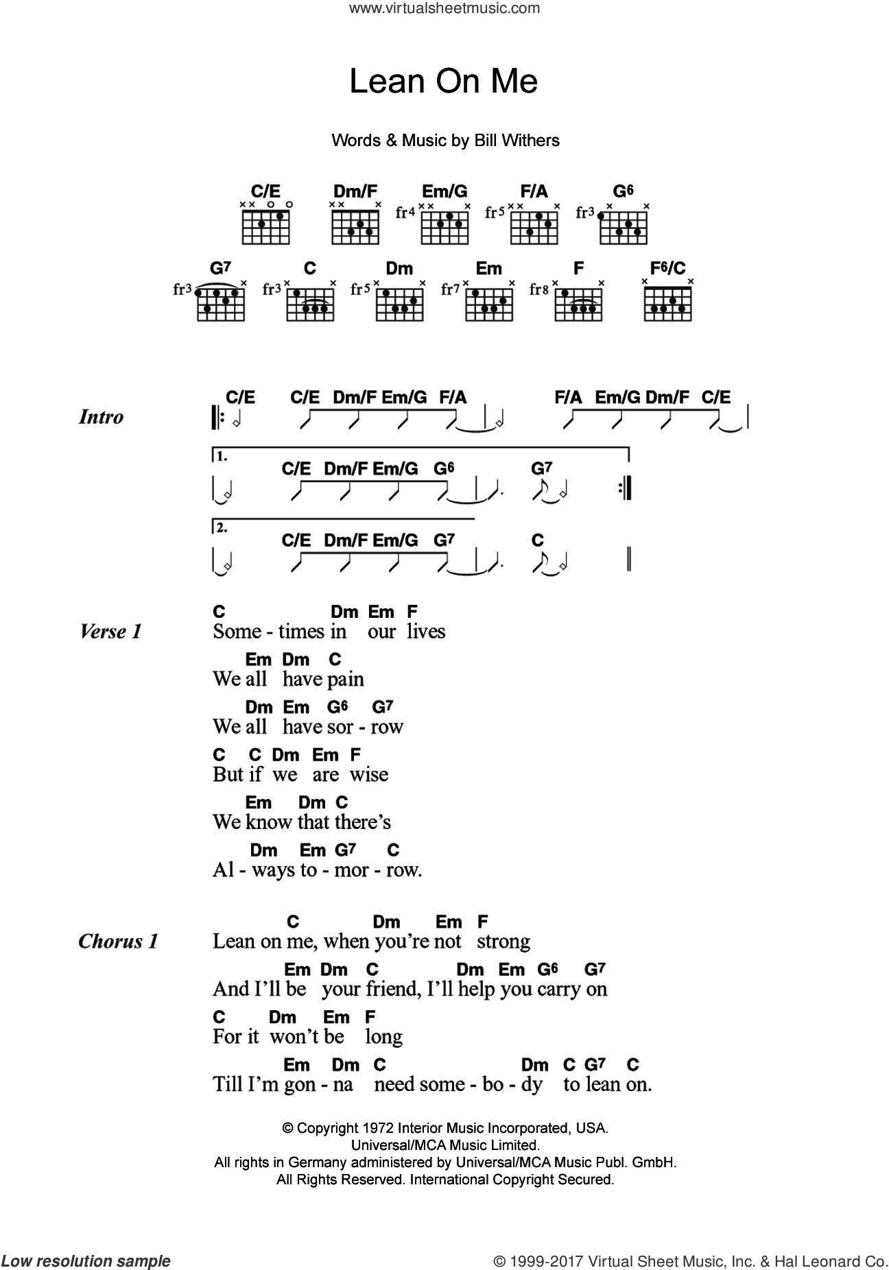 Ain T No Sunshine Chords Withers Lean On Me Sheet Music For Guitar Chords Pdf