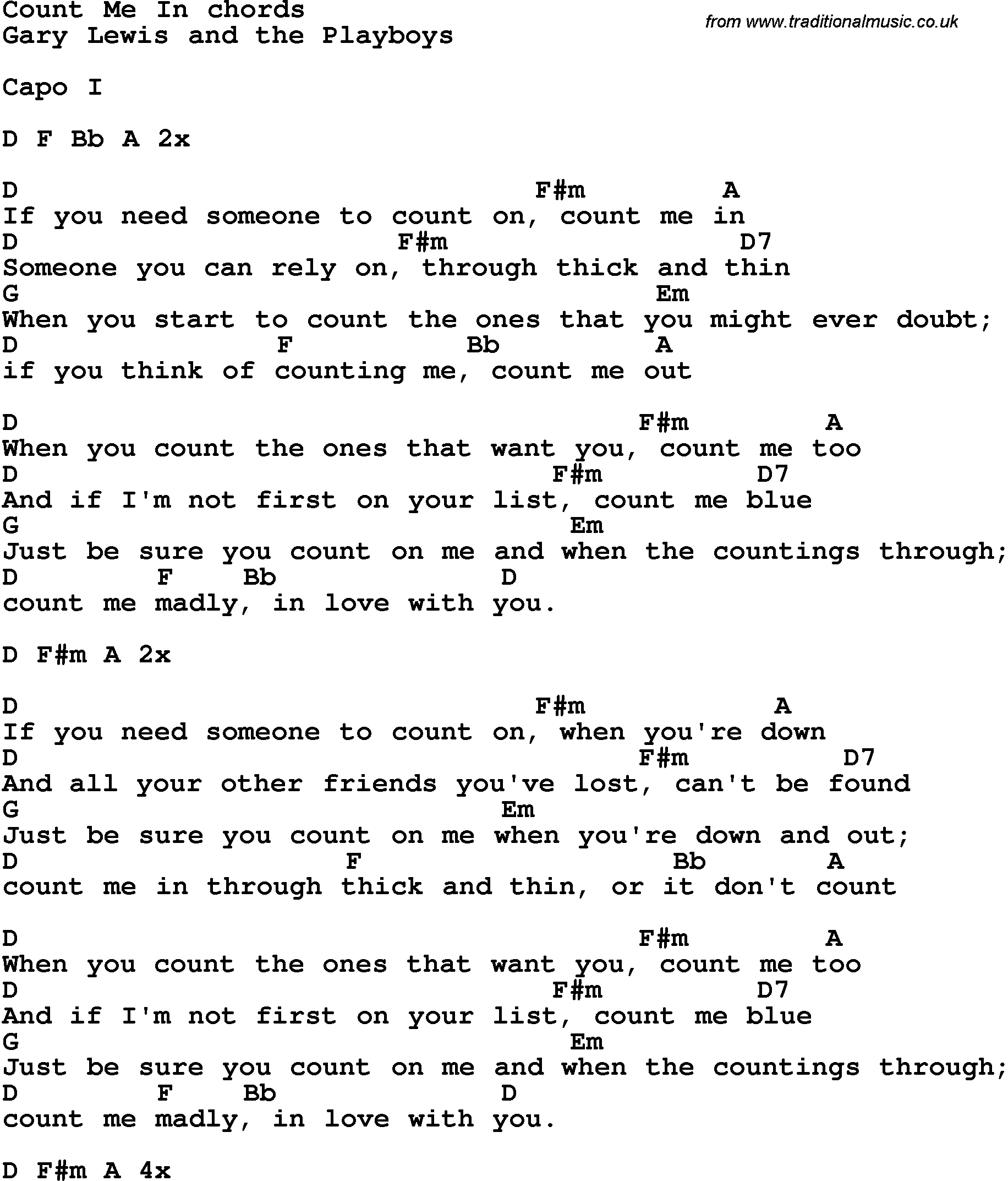 Count On Me Chords Song Lyrics With Guitar Chords For Count Me In