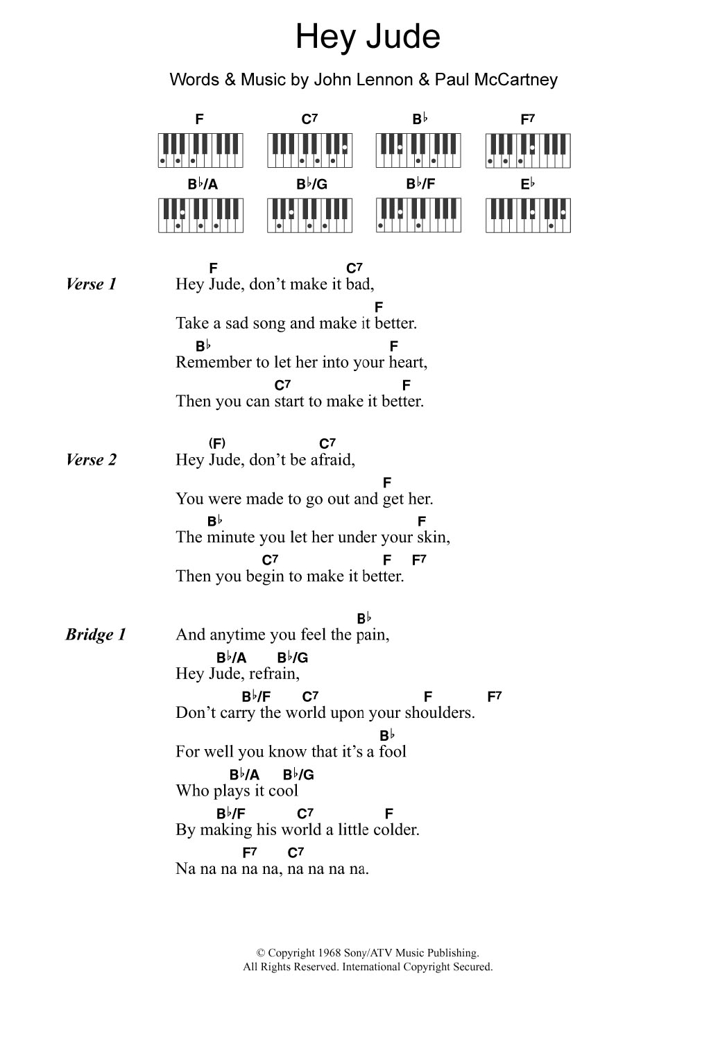Hey Jude Chords Hey Jude The Beatles Piano Vocal Guitar Right Hand Melody Digital Sheet Music