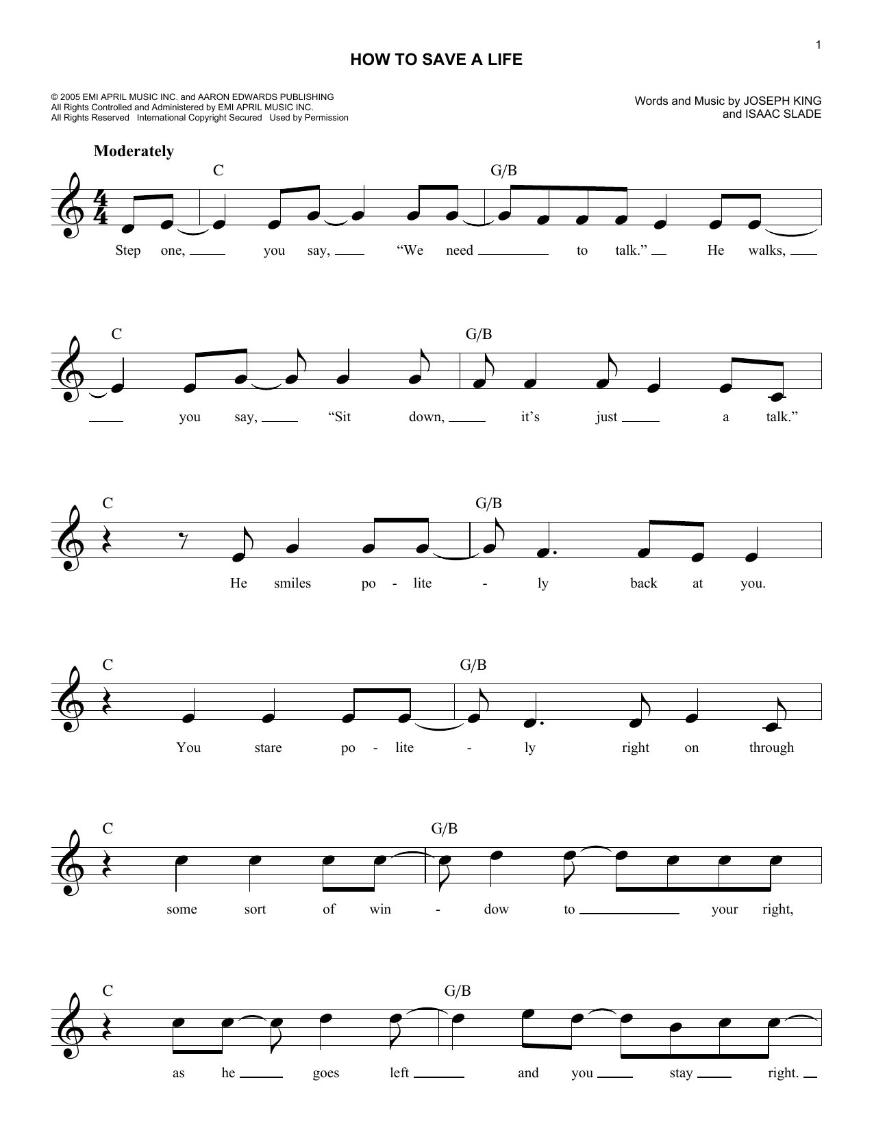 How To Save A Life Chords How To Save A Life The Fray Piano Vocal Guitar Right Hand Melody Digital Sheet Music