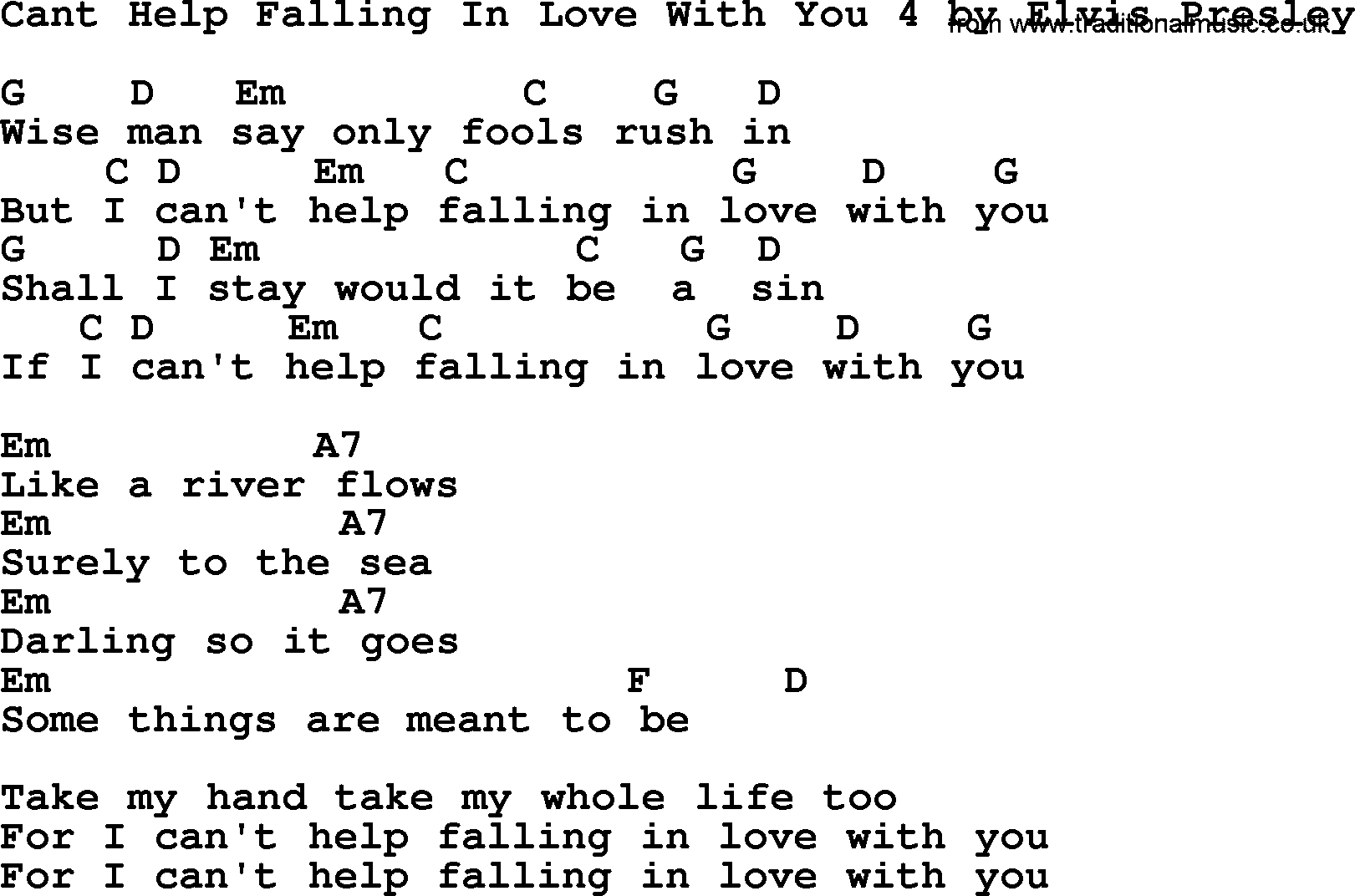 I Can T Help Falling In Love With You Chords Cant Help Falling In Love With You 4 Elvis Presley Lyrics And