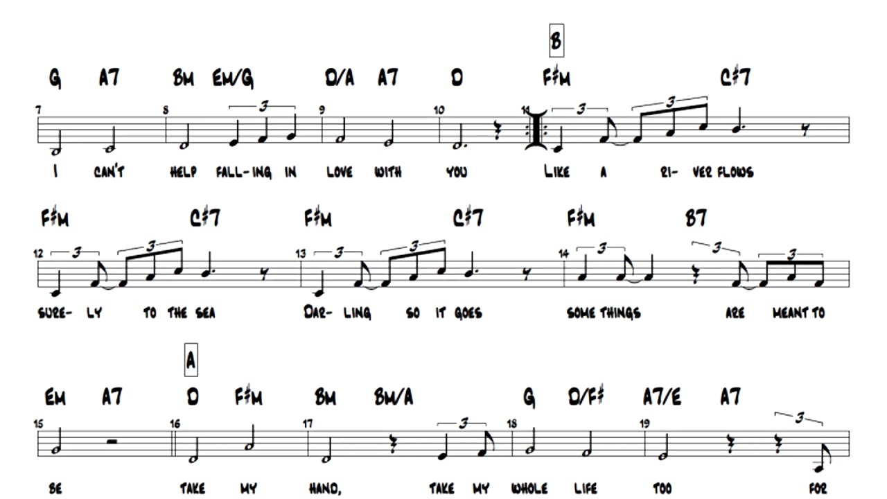 I Can T Help Falling In Love With You Chords Elvis Presley Cant Help Falling In Love Lead Sheet Play Along Chords