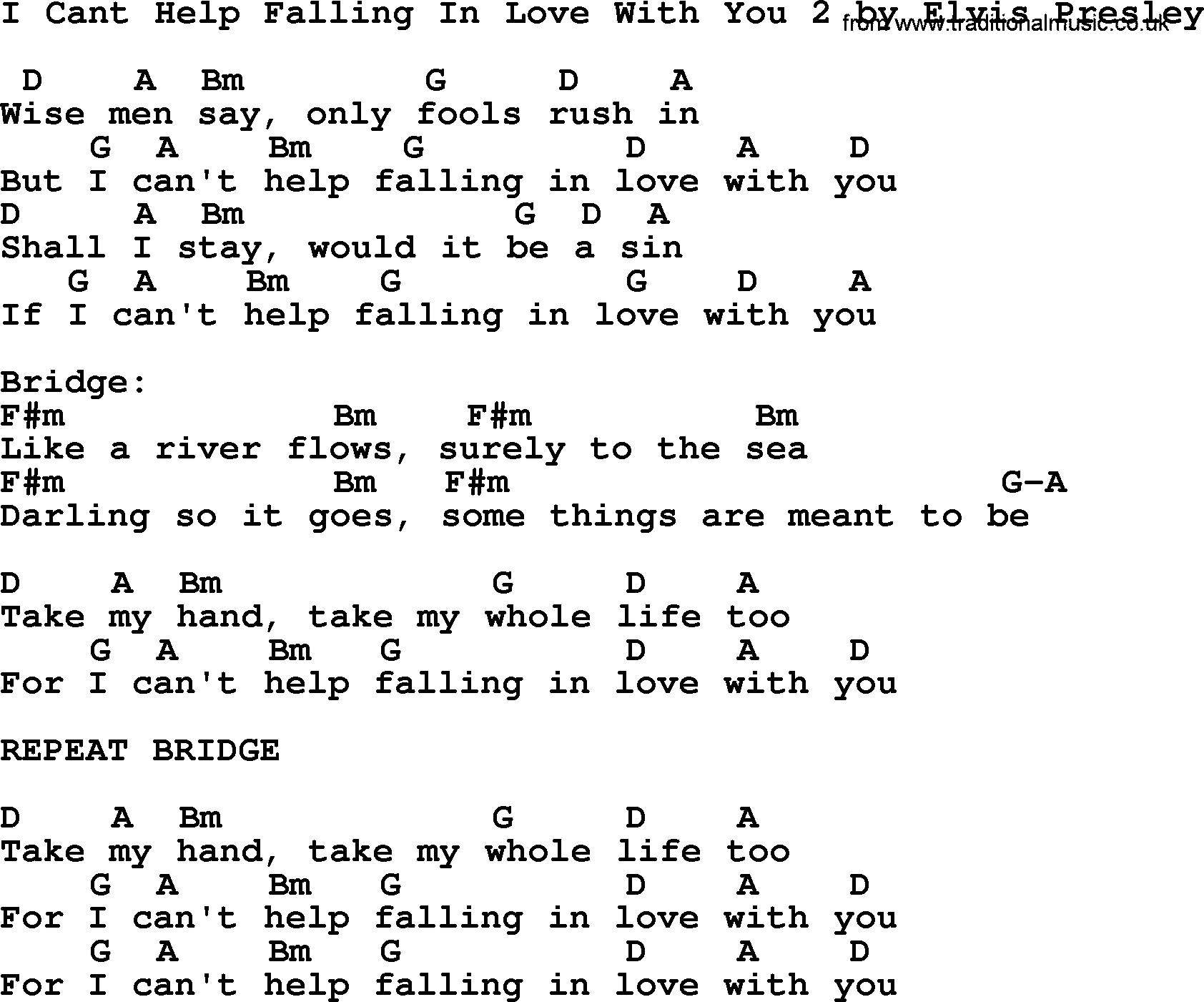 I Can T Help Falling In Love With You Chords I Cant Help Falling In Love With You 2 Elvis Presley Lyrics