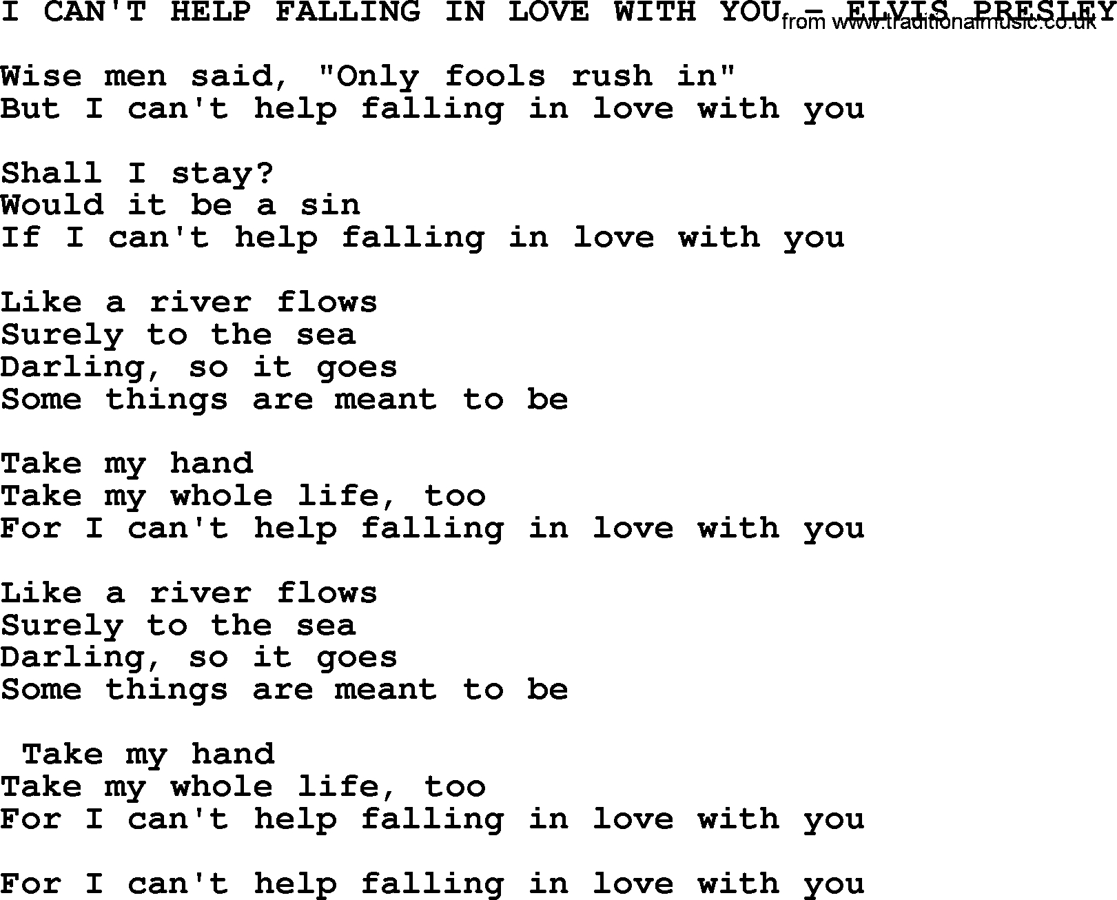 I Can T Help Falling In Love With You Chords I Cant Help Falling In Love With You Elvis Presley Txt Elvis