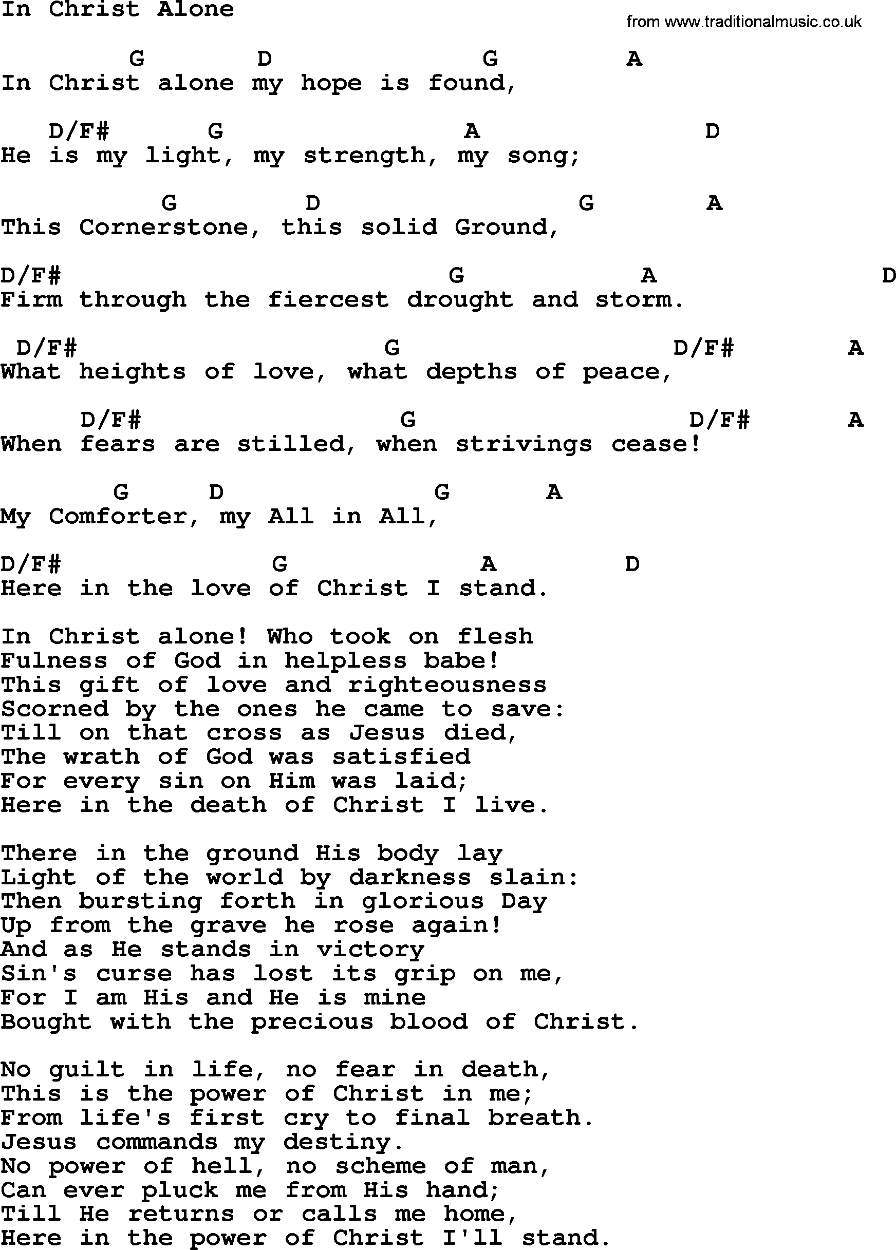 In Christ Alone Chords Wedding Hymns And Songs In Christ Alone Lyrics Chords And Pdf