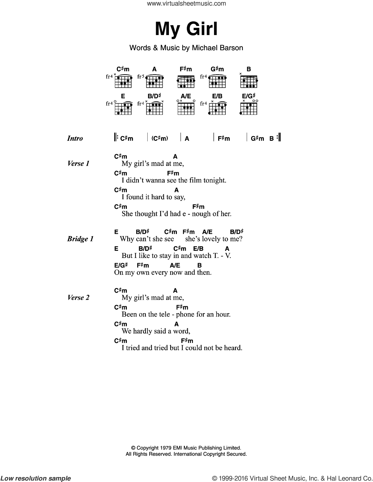 My Girl Chords Madness My Girl Sheet Music For Guitar Chords Pdf