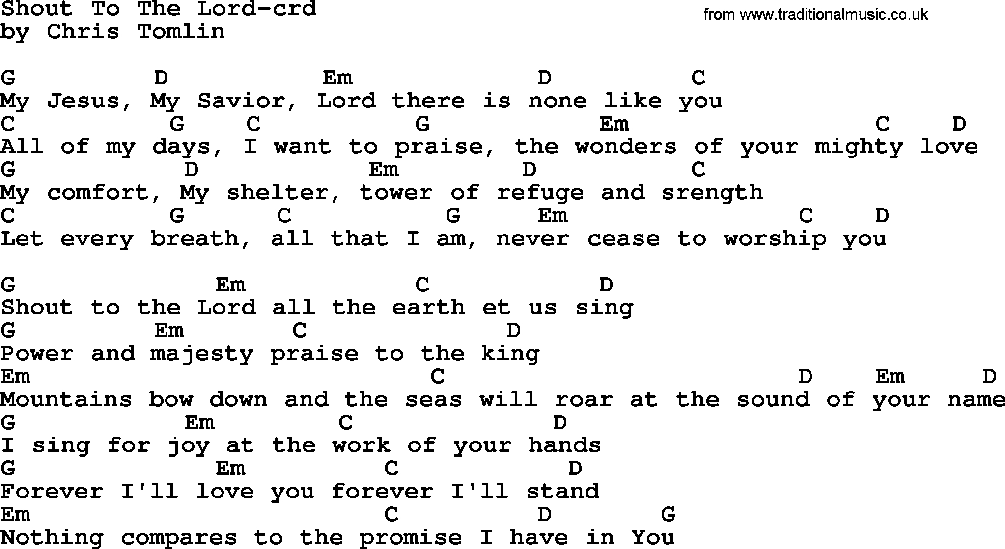 Shout To The Lord Chords Top 500 Hymn Shout To The Lord Lyrics Chords And Pdf