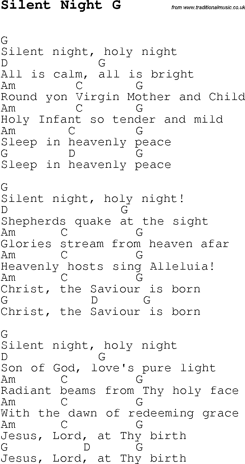 Silent Night Chords Christmas Carolsong Lyrics With Chords For Silent Night G