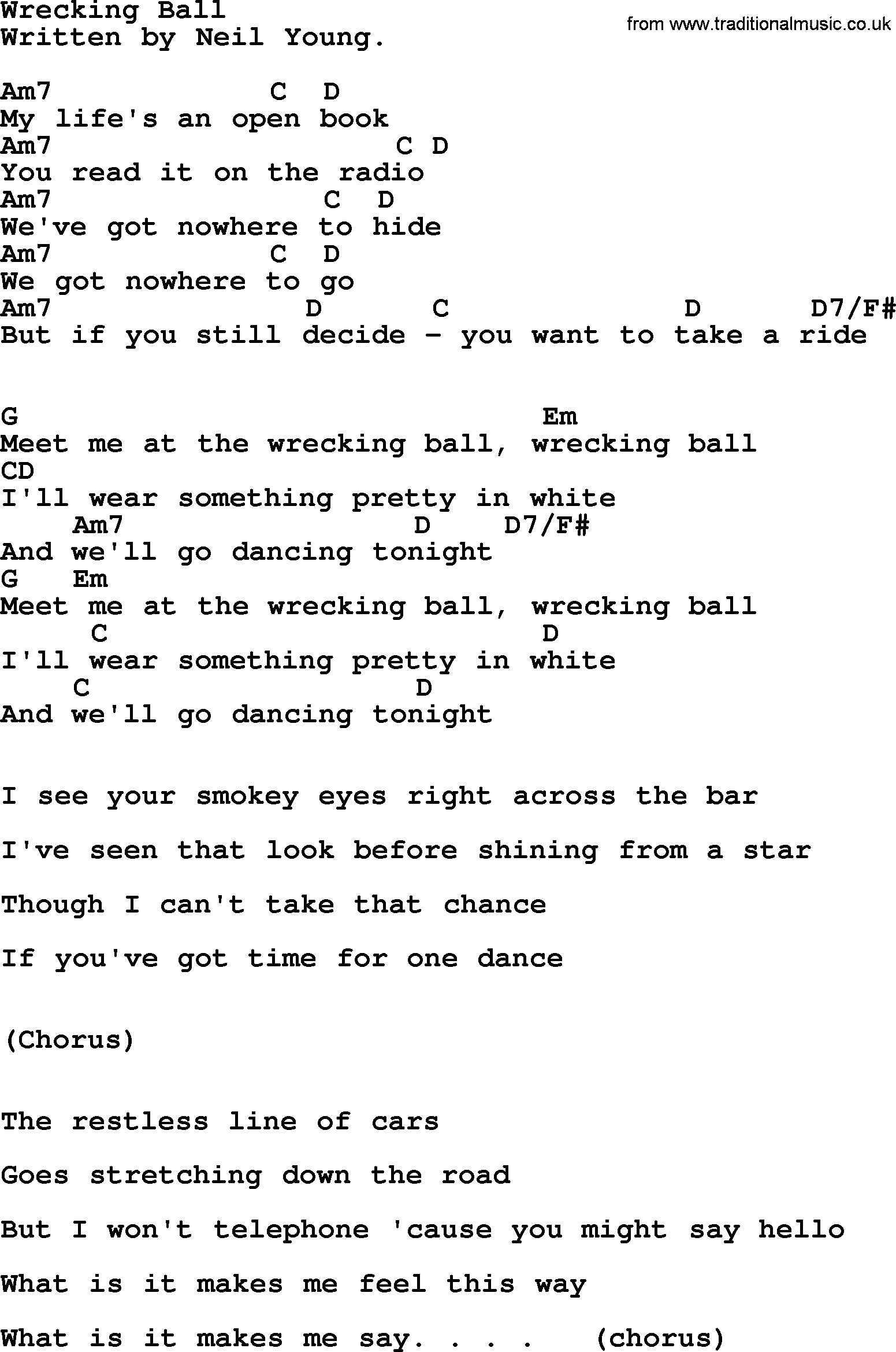 Wrecking Ball Chords Emmylou Harris Song Wrecking Ball Lyrics And Chords
