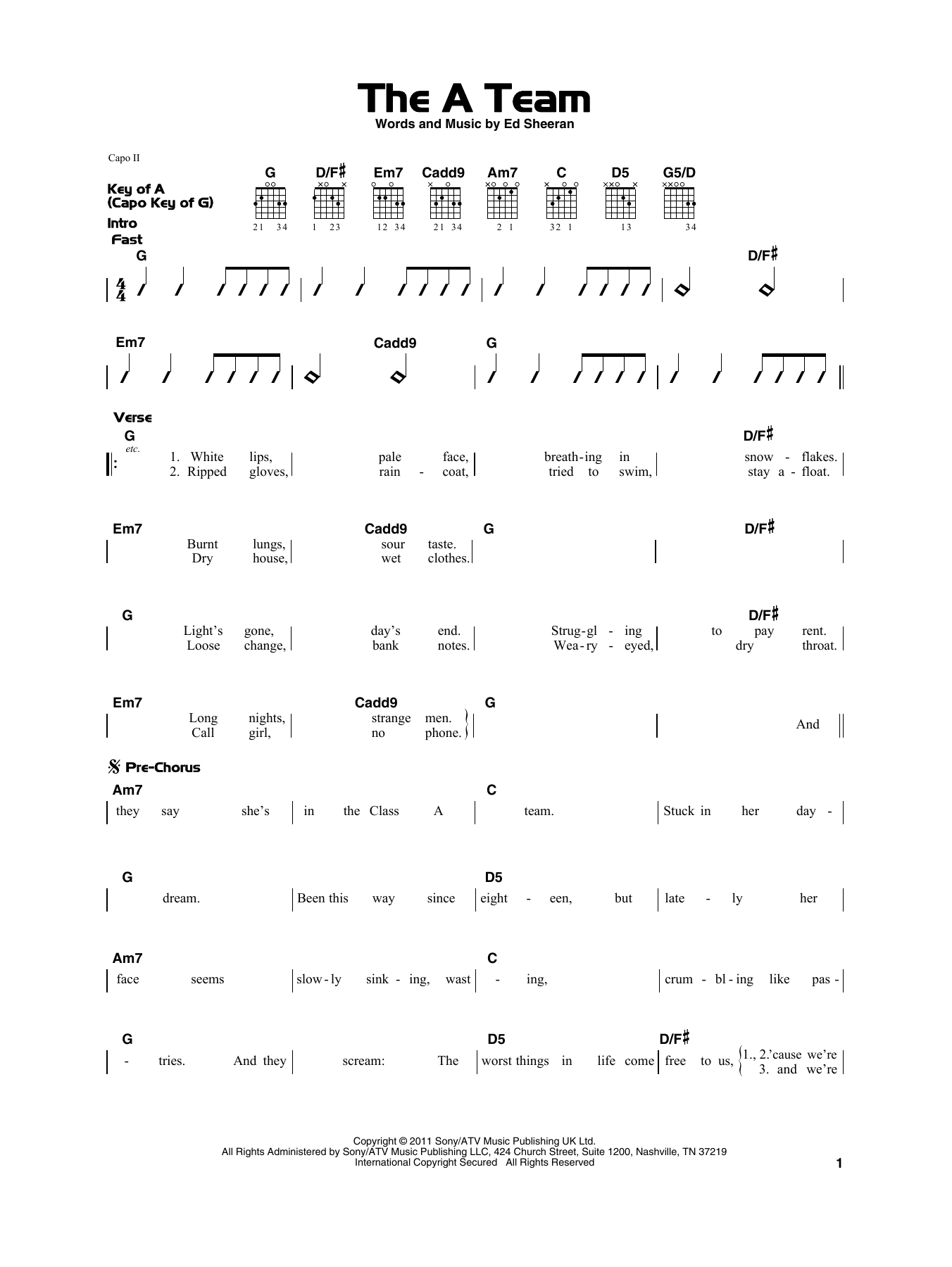 A Team Chords Ed Sheeran The A Team Sheet Music Notes Chords Download Printable Really Easy Guitar Sku 415288