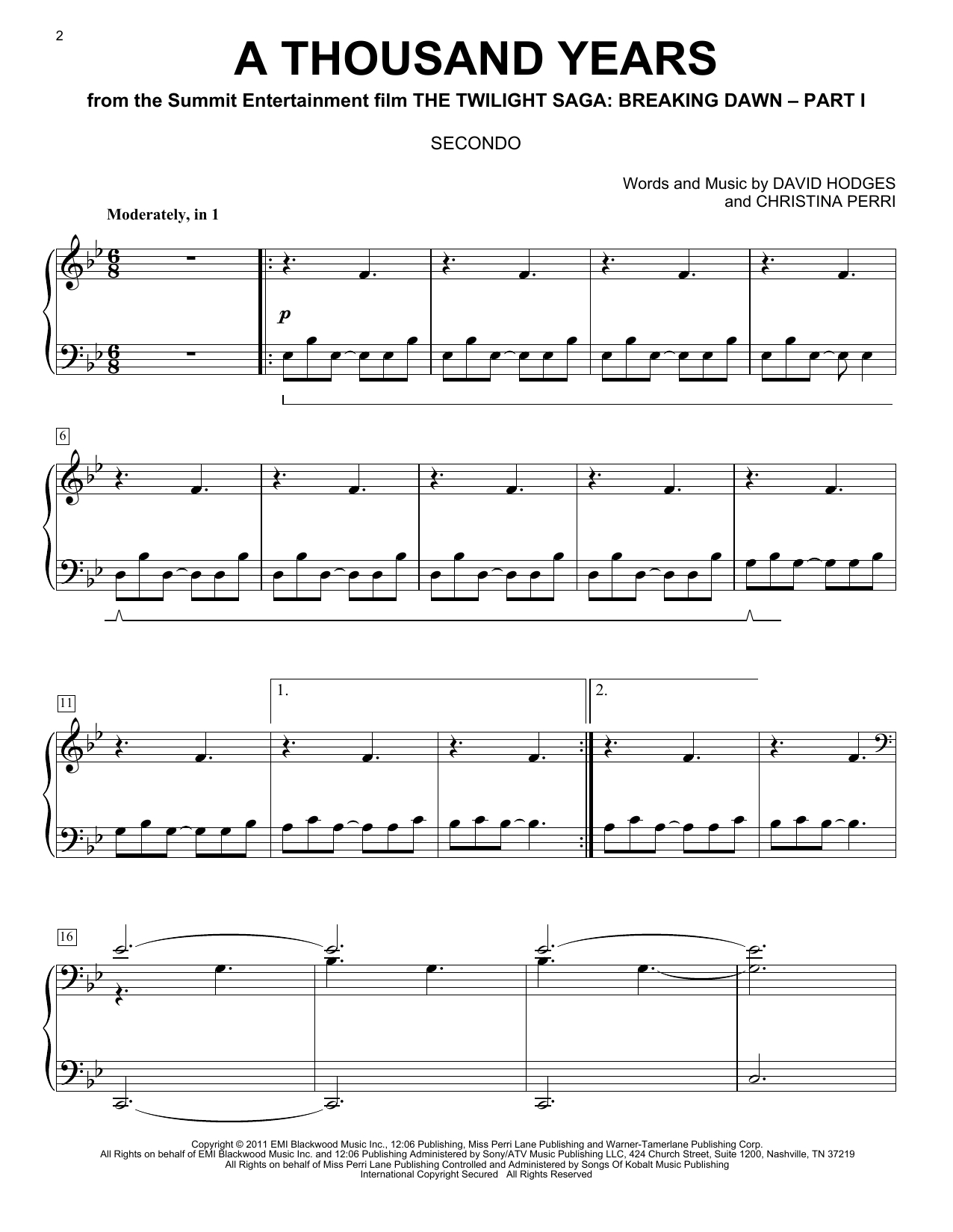 A Thousand Years Chords Christina Perri A Thousand Years Sheet Music Notes Chords Download Printable Piano Duet Sku 403338