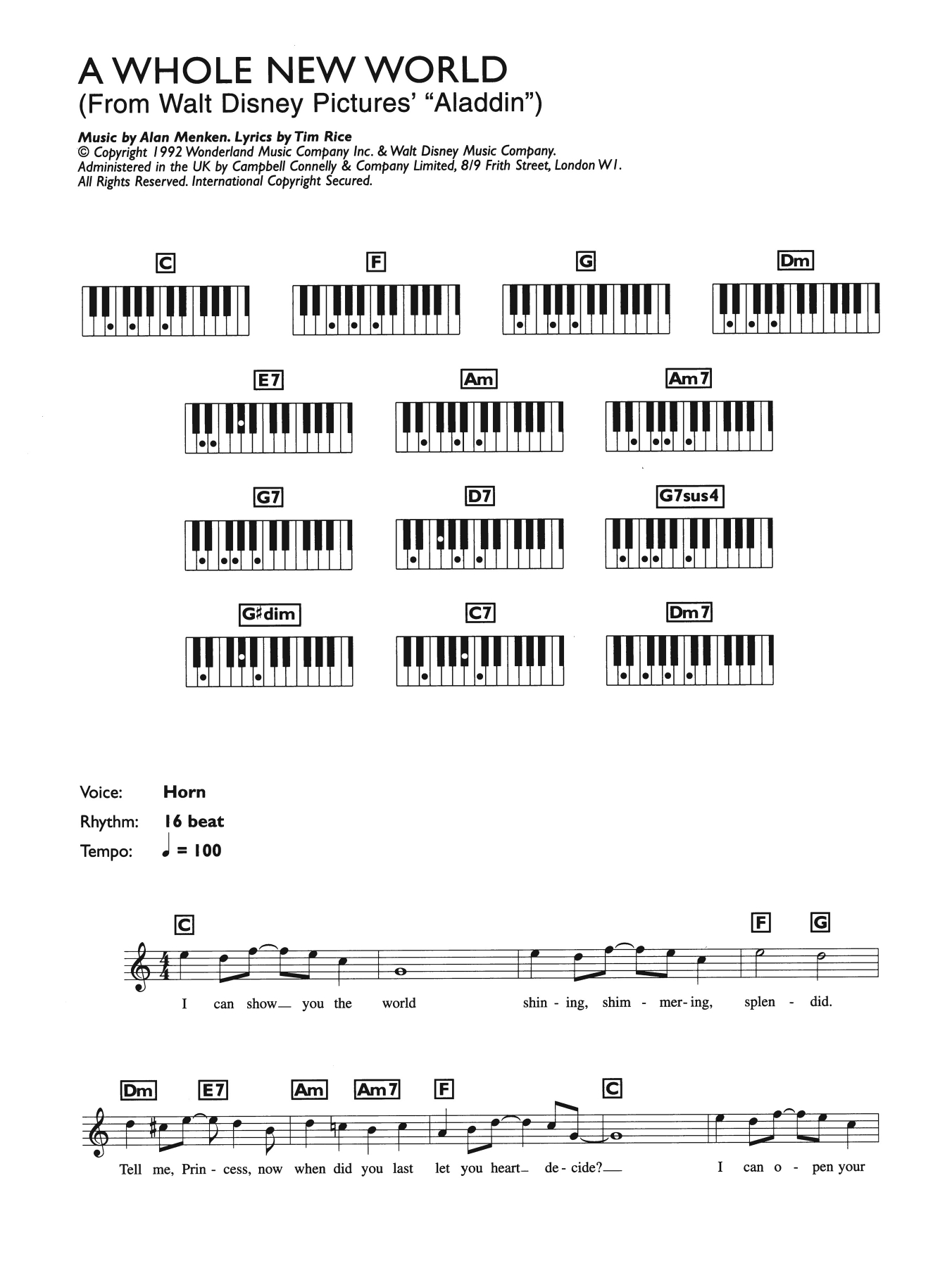A Whole New World Chords A Whole New World From Aladdin Sheet Music Alan Menken Piano