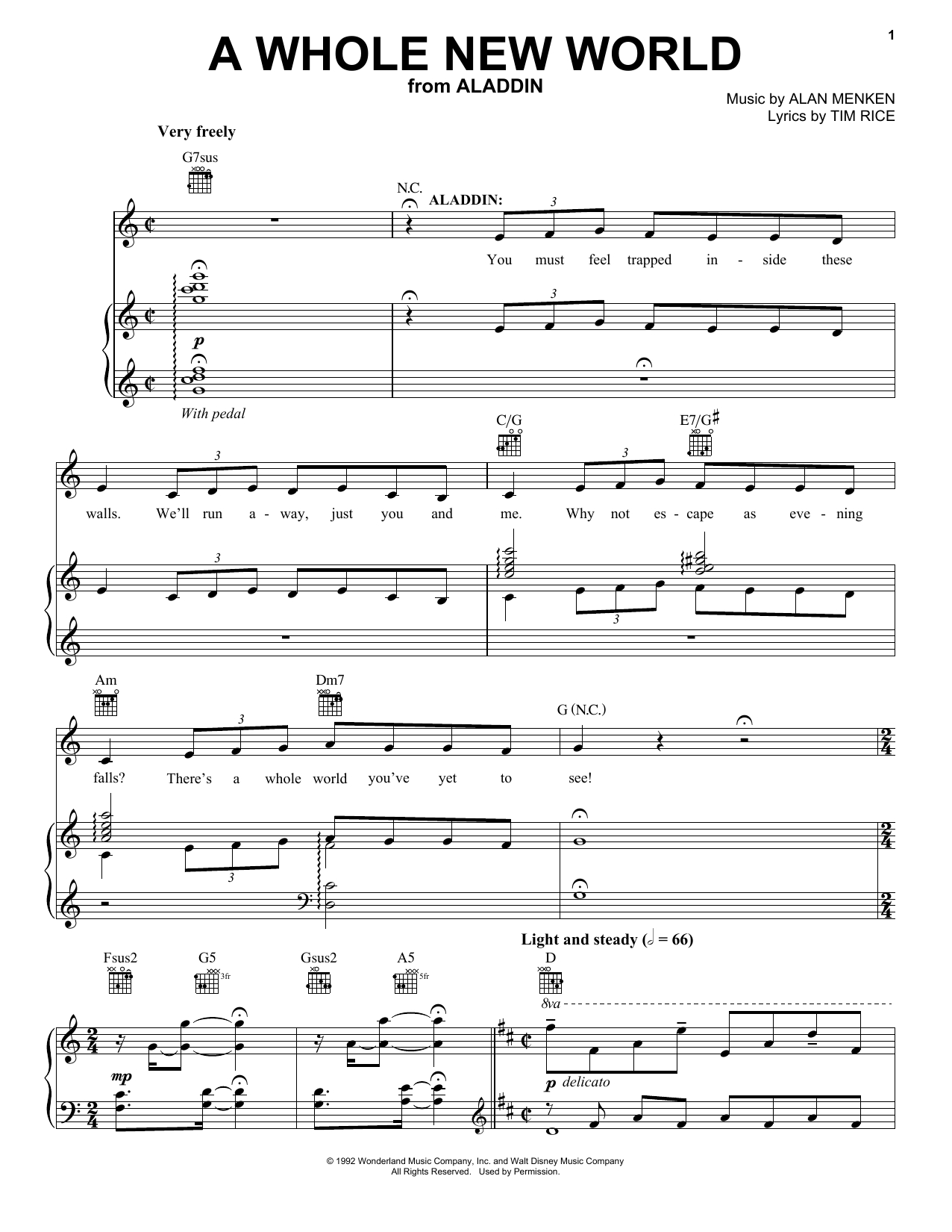 A Whole New World Chords Alan Menken A Whole New World From Aladdin The Broadway Musical Sheet Music Notes Chords Download Printable Piano Vocal Guitar Right Hand