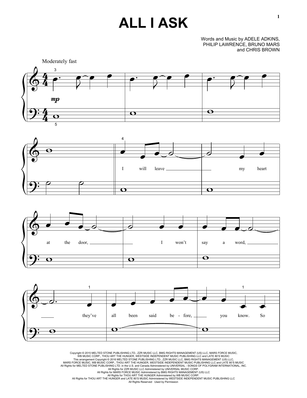 All I Ask Chords All I Ask Big Note Piano Print Sheet Music Now