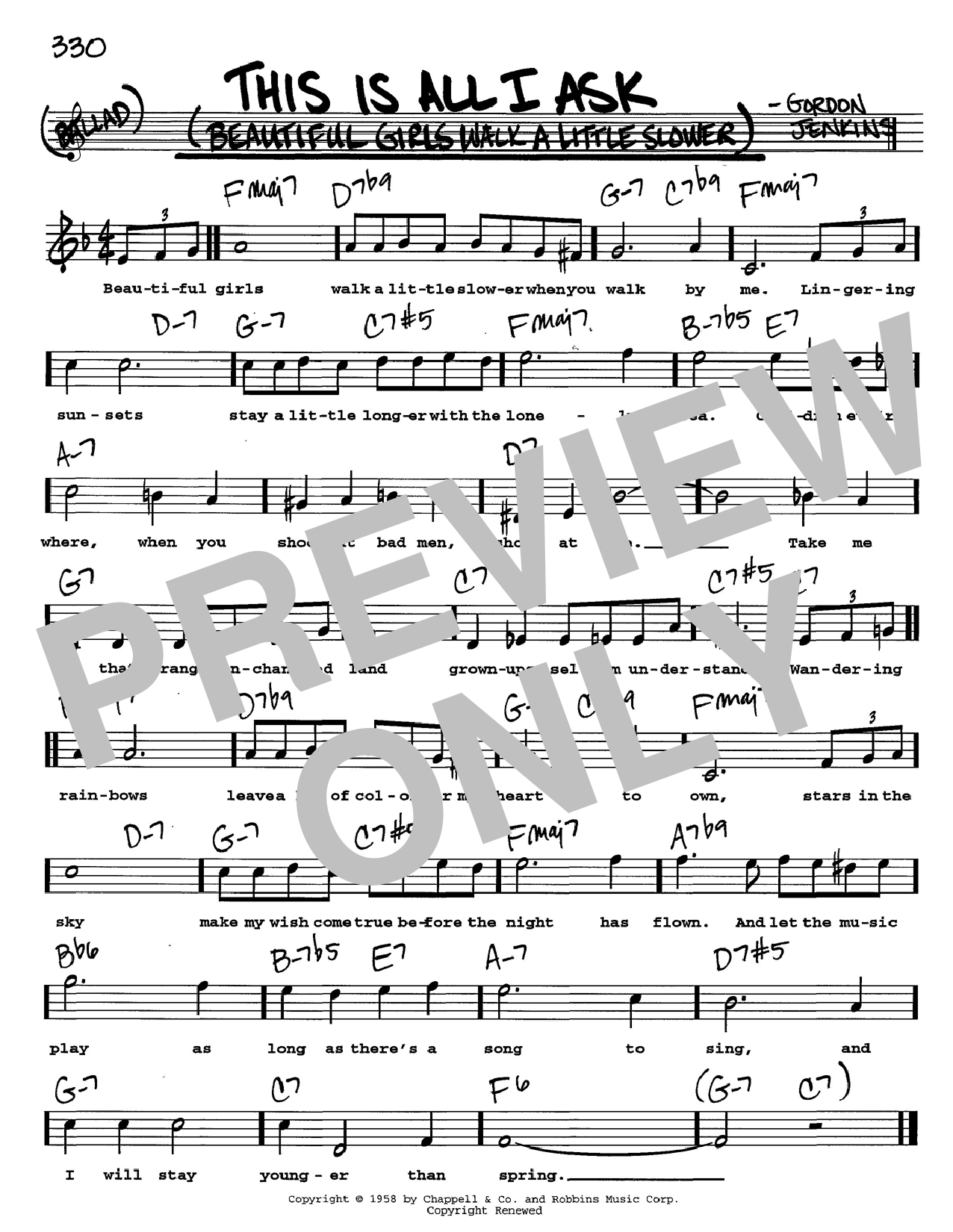 All I Ask Chords This Is All I Ask Beautiful Girls Walk A Little Slower Gordon Jenkins Real Book Melody Lyrics Chords C Instruments Digital Sheet Music