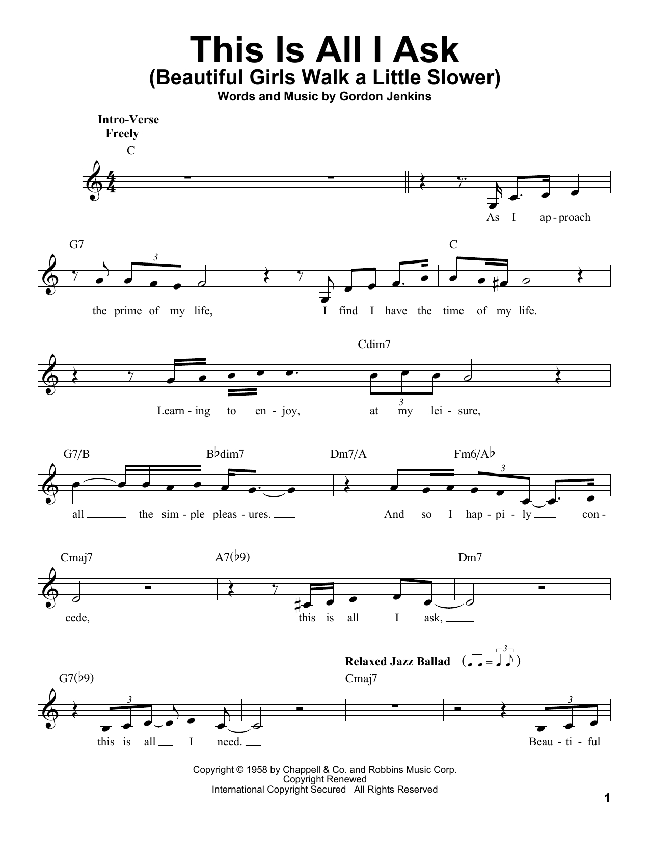 All I Ask Chords This Is All I Ask Beautiful Girls Walk A Little Slower Gordon Jenkins Real Book Melody Lyrics Chords C Instruments Digital Sheet Music