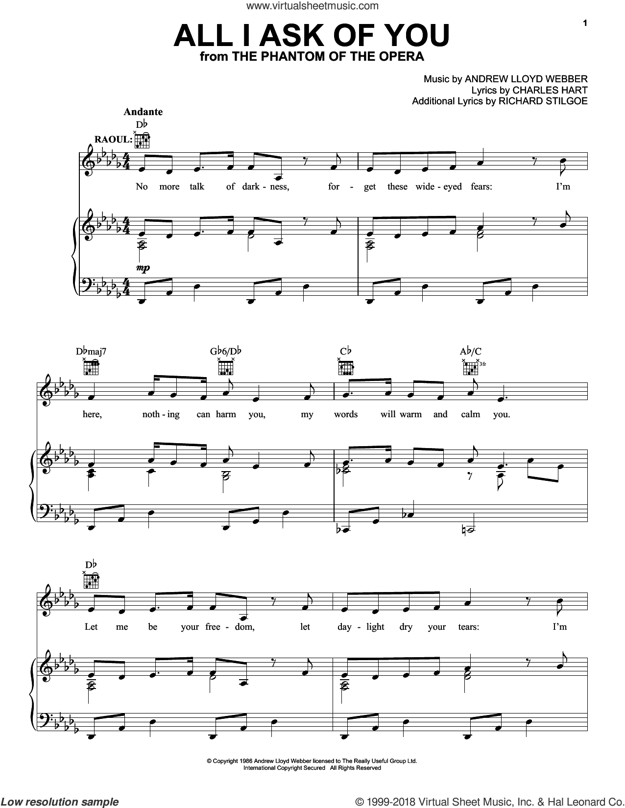 All I Ask Chords Webber All I Ask Of You From The Phantom Of The Opera Sheet Music For Voice Piano Or Guitar