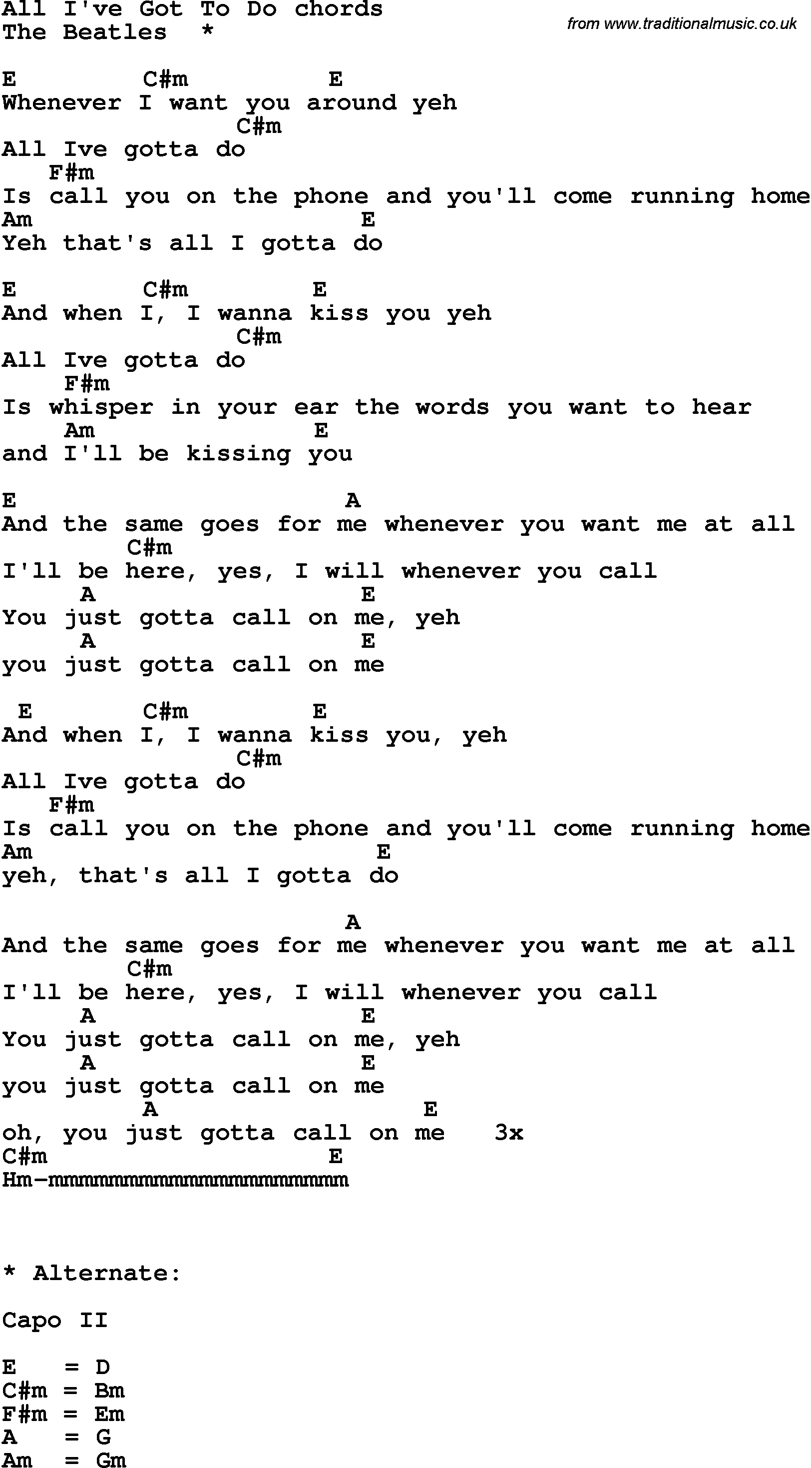 All I Want Chords Song Lyrics With Guitar Chords For All I Got To Do