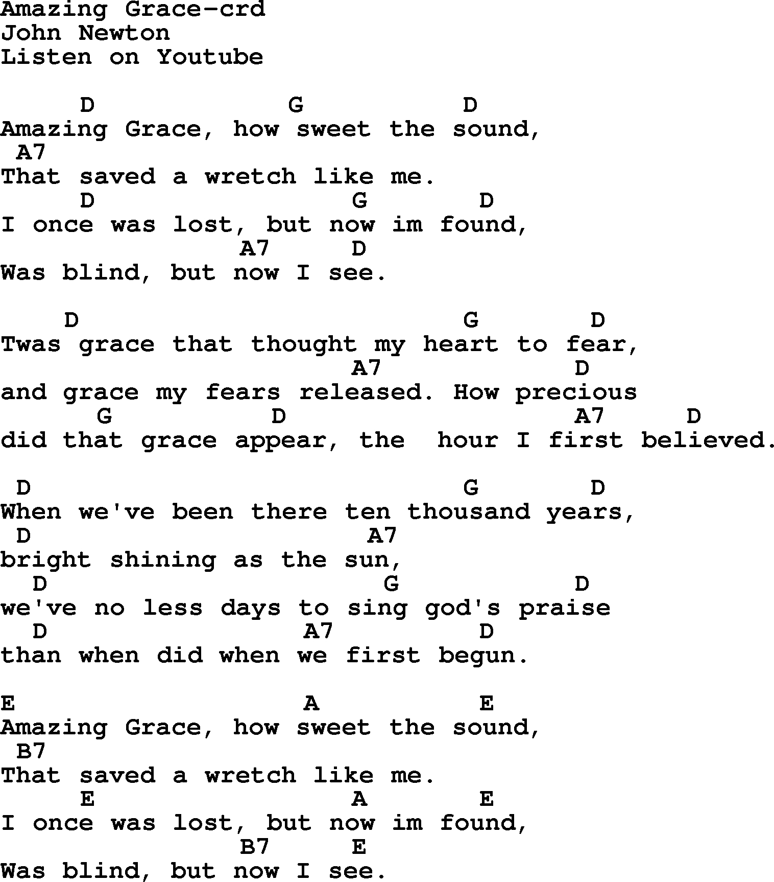 Amazing Grace Chords Top 500 Hymn Amazing Grace Lyrics Chords And Pdf