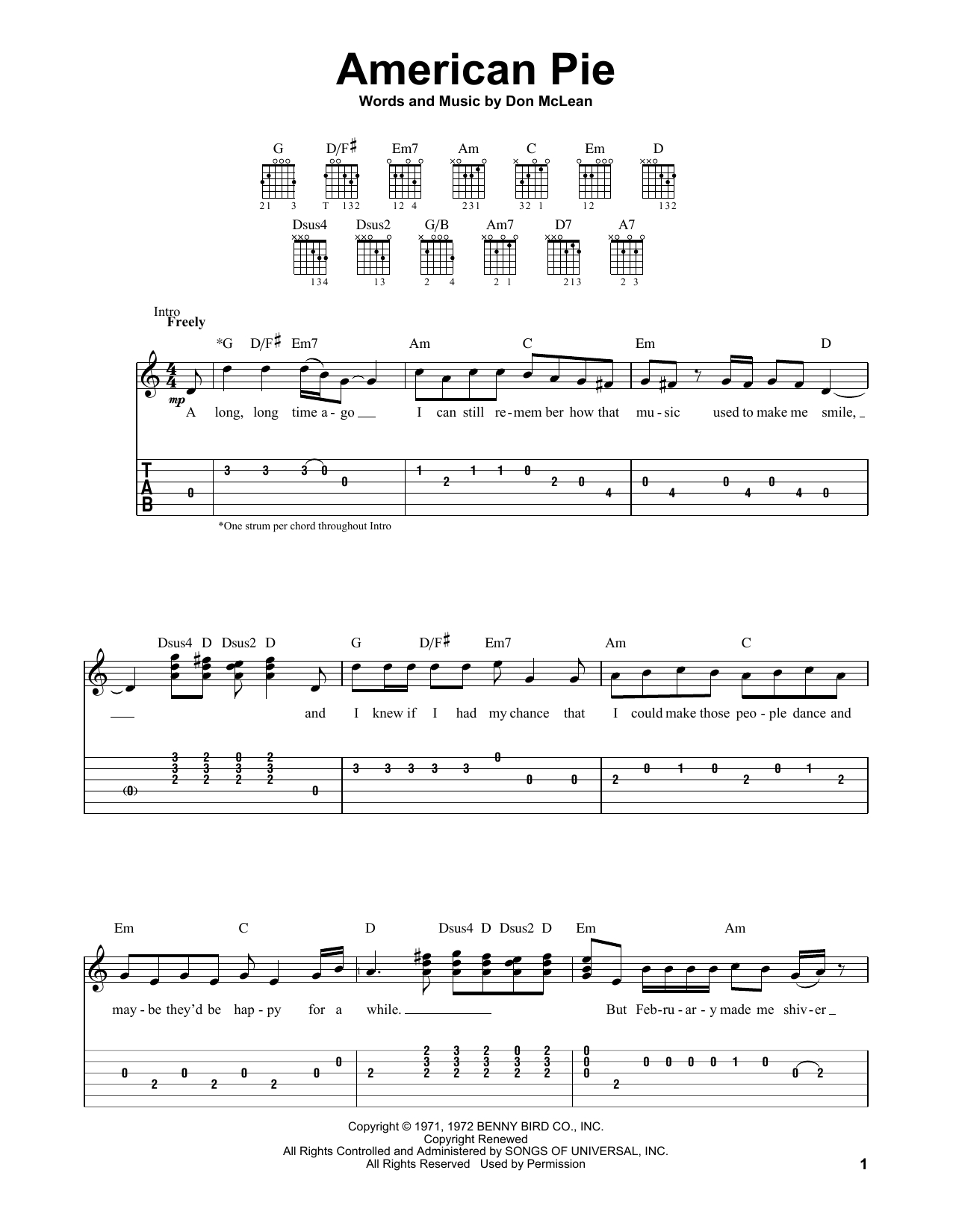 American Pie Chords American Pie Don Mclean Easy Guitar Tab Guitar Instructor