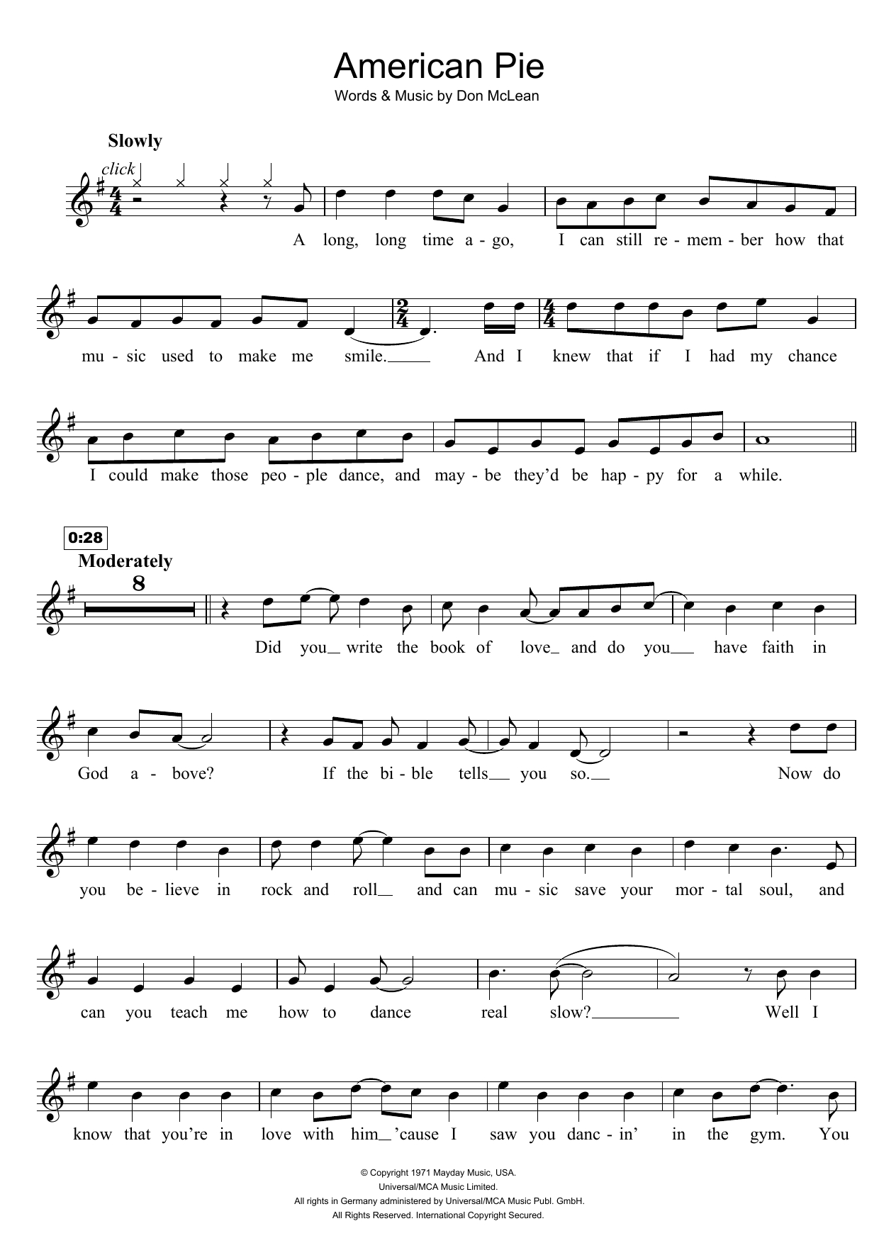 American Pie Chords Sheet Music Digital Files To Print Licensed Don Mclean Digital