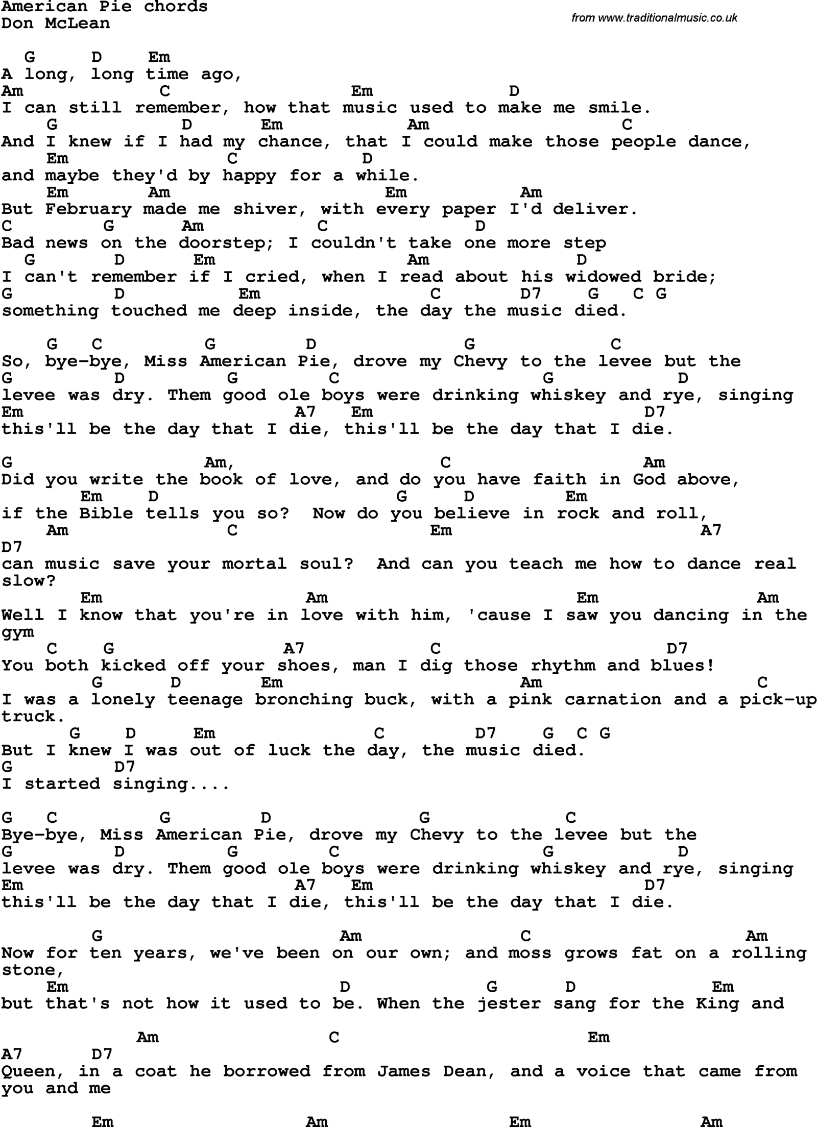 American Pie Chords Top 25 American Pie Lyrics Hd Wallpapers