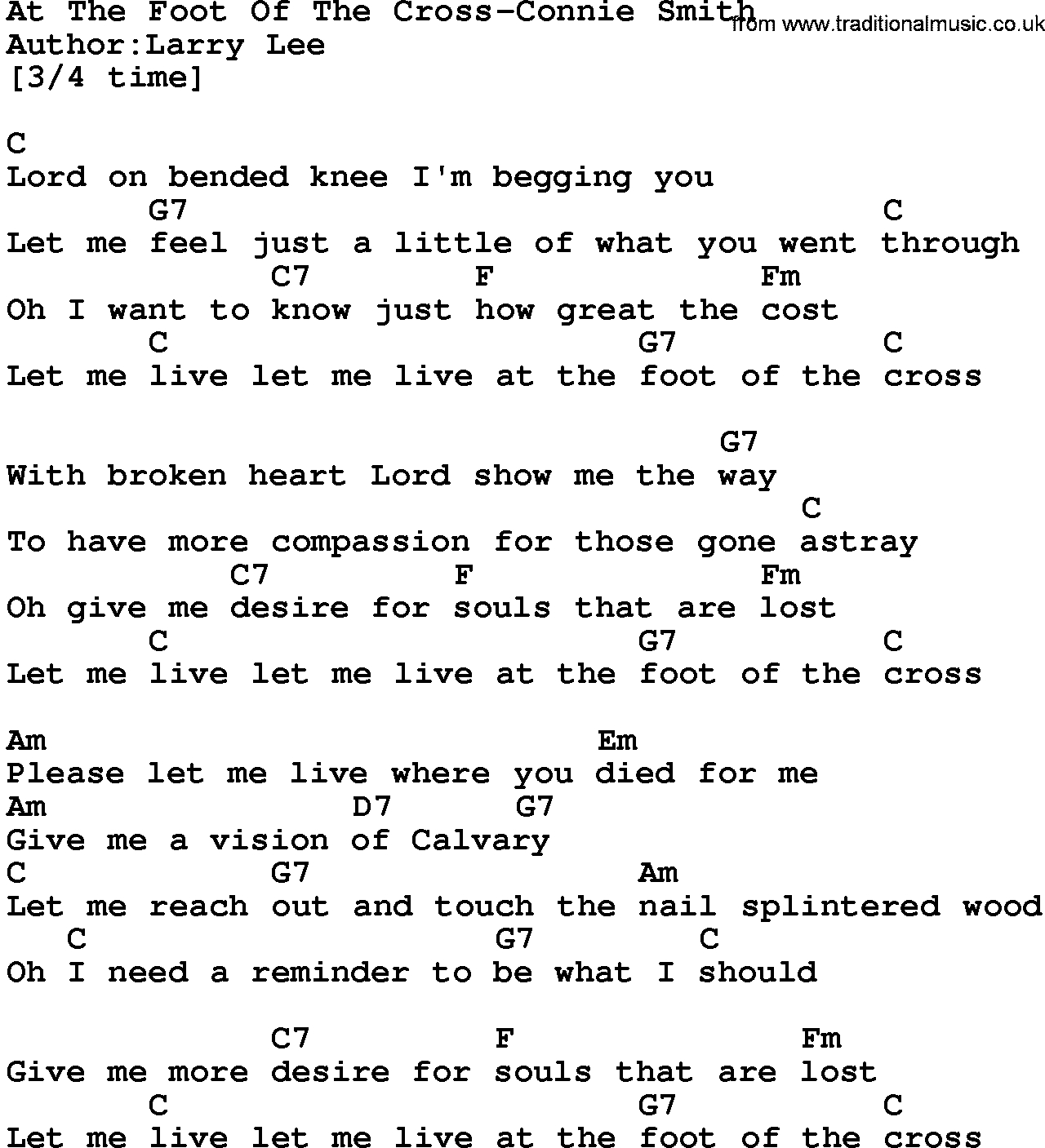 At The Cross Chords Country Musicat The Foot Of The Cross Connie Smith Lyrics And Chords