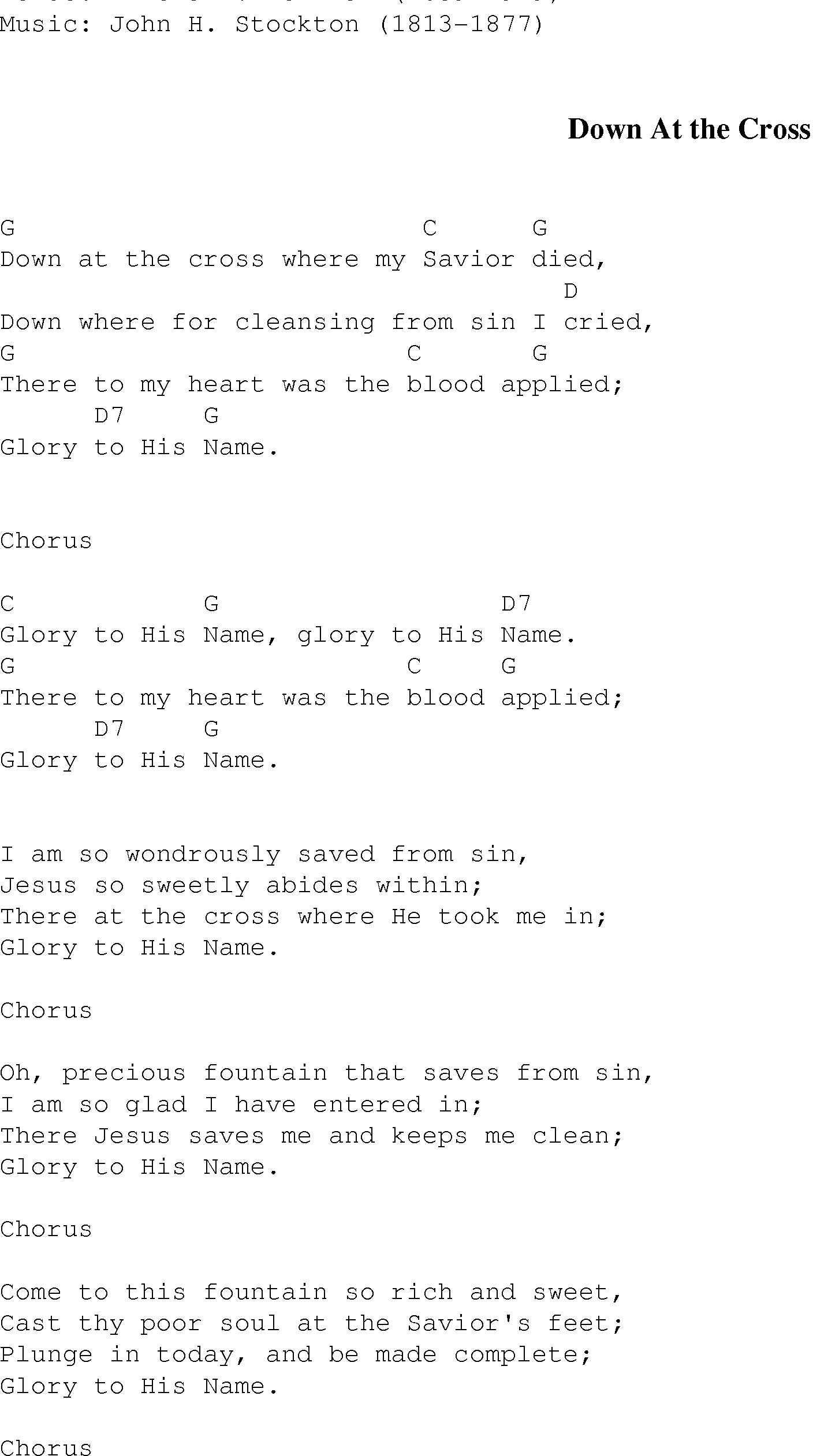 At The Cross Chords Down At The Cross Christian Gospel Song Lyrics And Chords