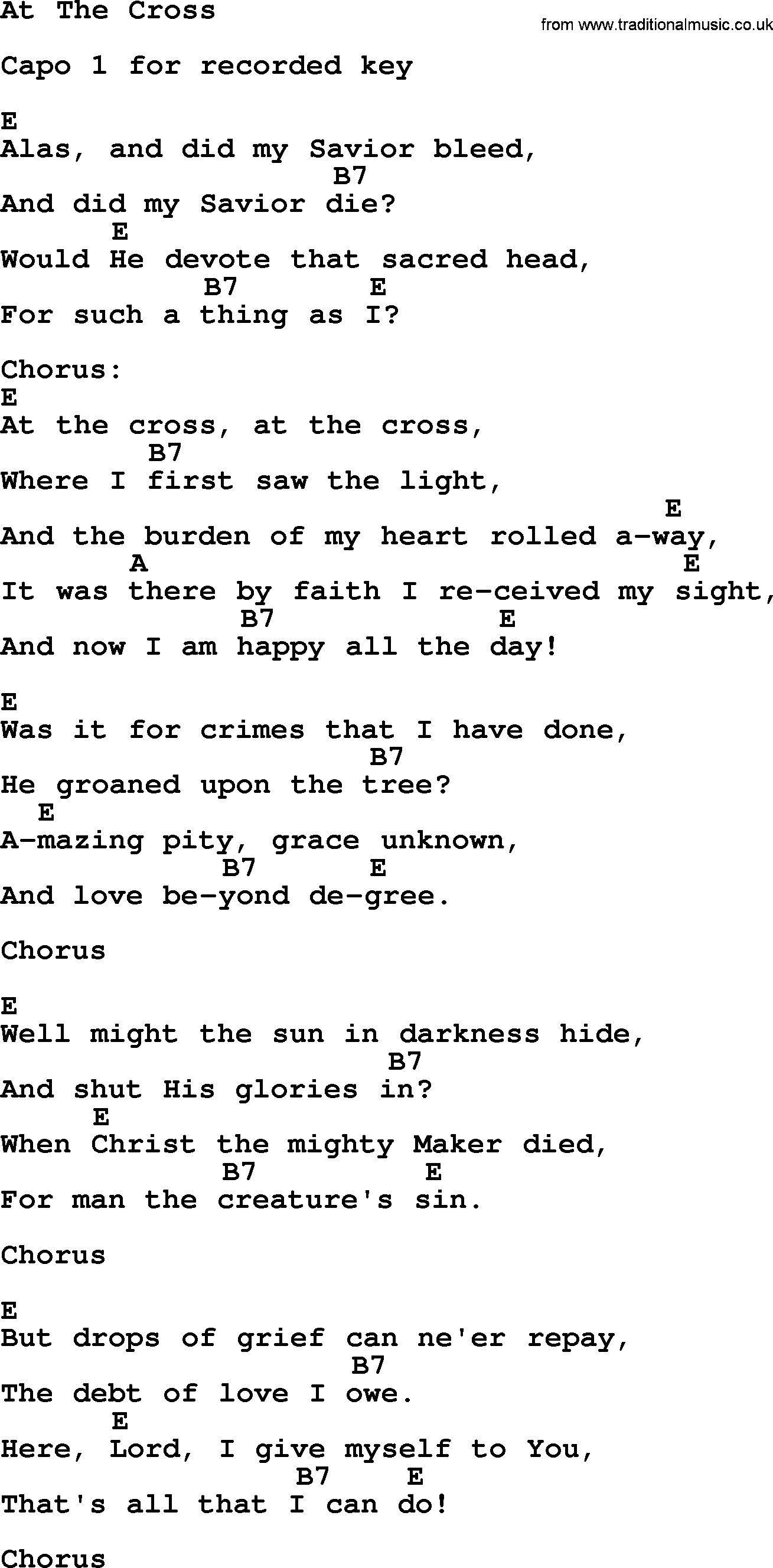 At The Cross Chords Hank Williams Song At The Cross Lyrics And Chords