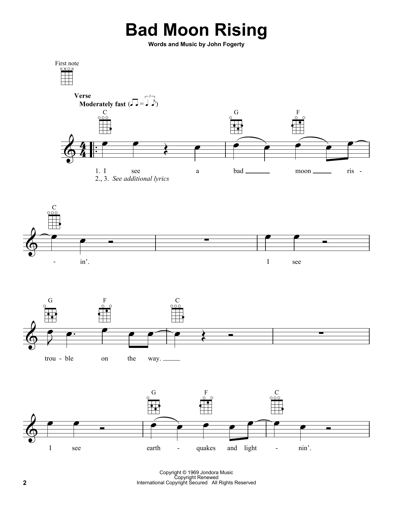 Bad Moon Rising Chords Creedence Clearwater Revival Bad Moon Rising Sheet Music Notes Chords