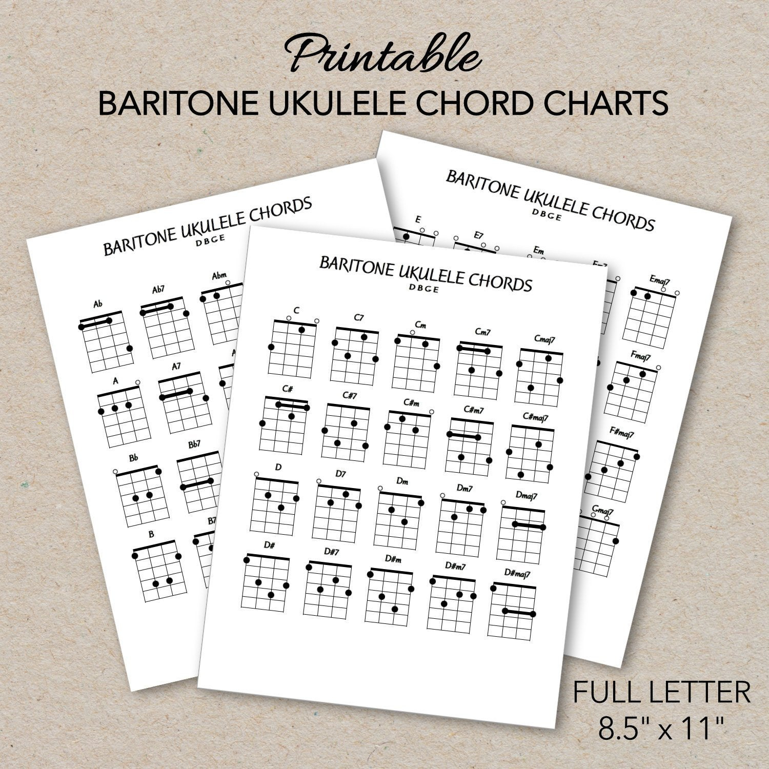 Baritone Ukulele Chords Baritone Ukulele Chord Charts Printable Pdf Format Letter Size Print At Home