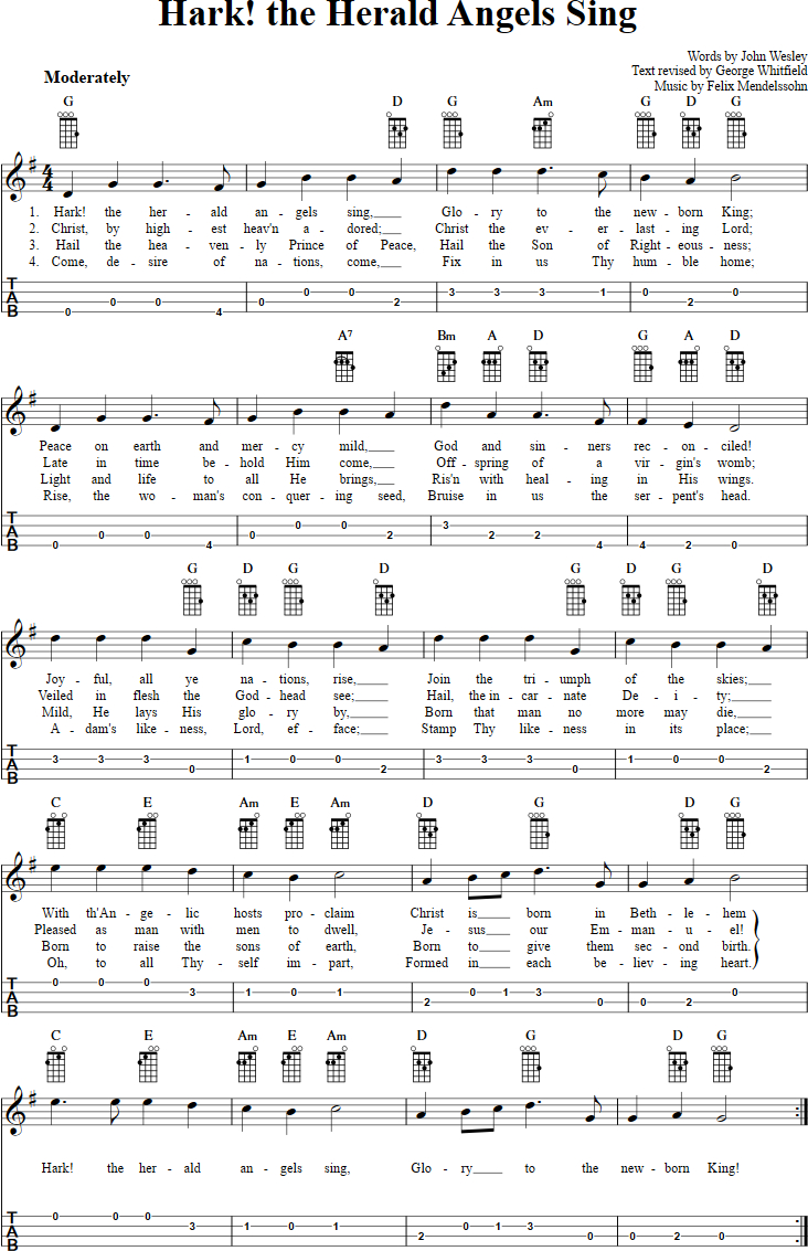 Baritone Ukulele Chords Hark The Herald Angels Sing Chords Sheet Music And Tab For