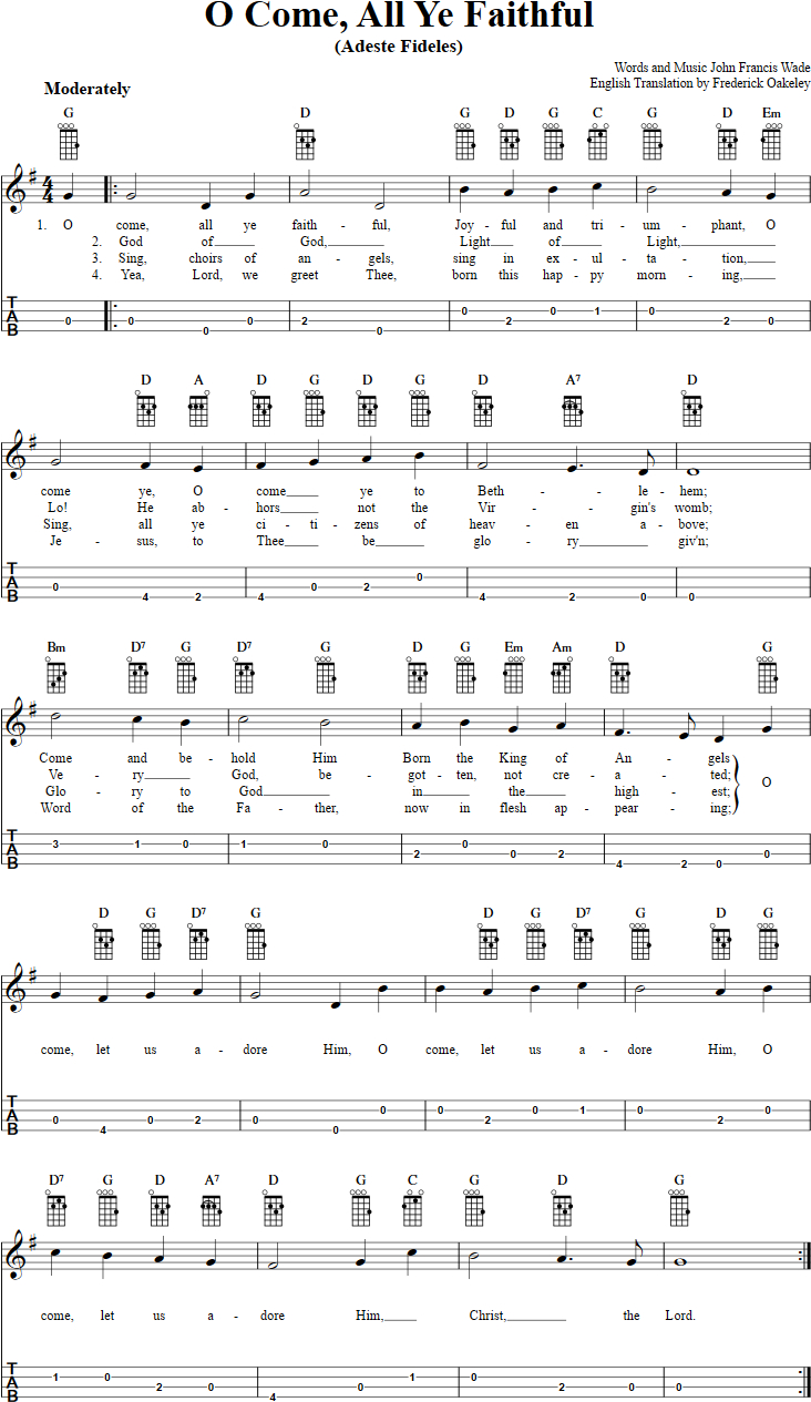 Baritone Ukulele Chords O Come All Ye Faithful Chords Sheet Music And Tab For Baritone