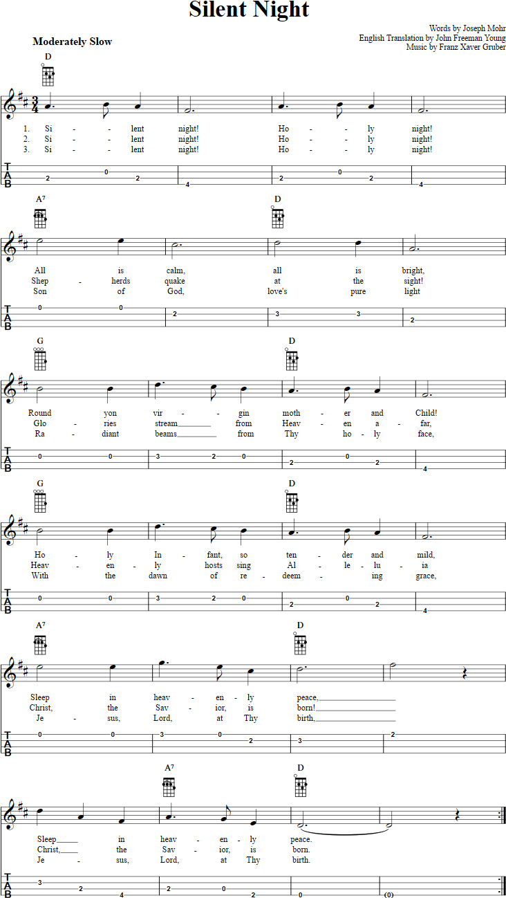 Baritone Ukulele Chords Silent Night Chords Sheet Music And Tab For Baritone Ukulele With