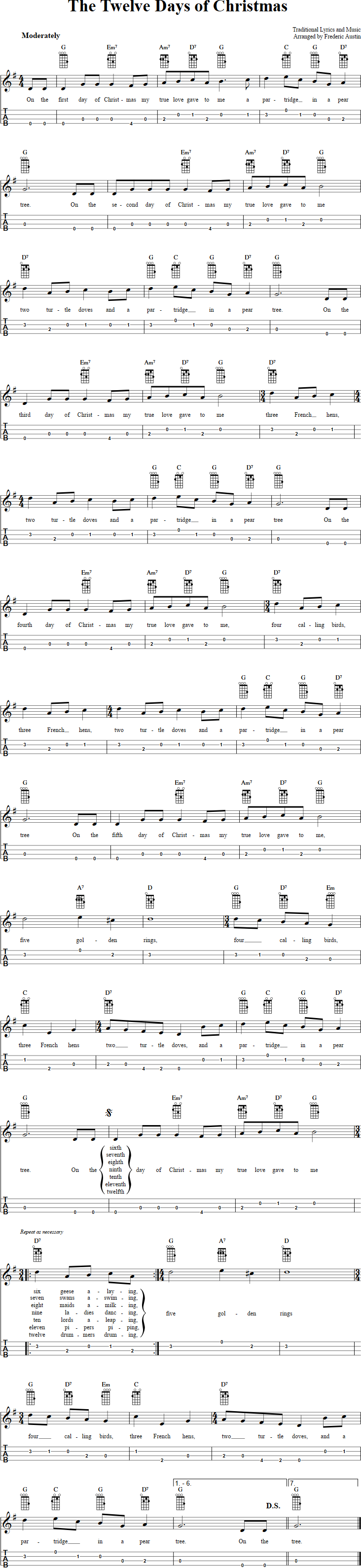 Baritone Ukulele Chords The Twelve Days Of Christmas Chords Sheet Music And Tab For