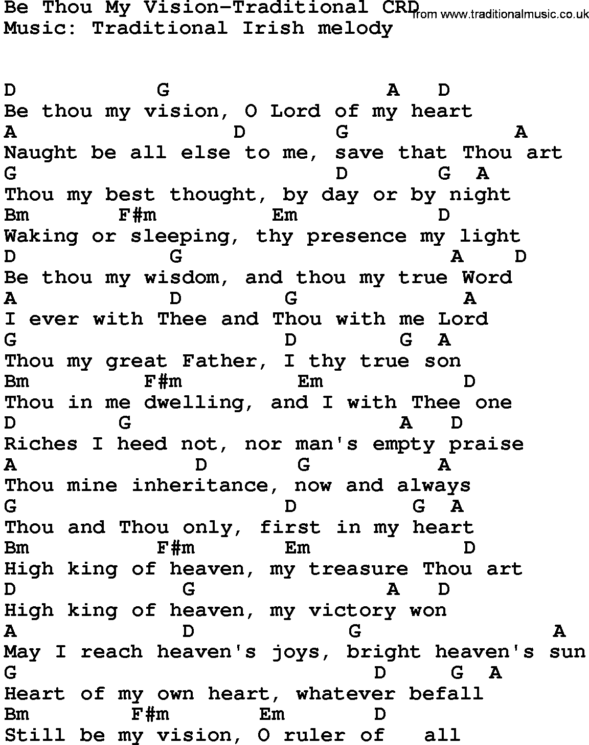 Be Thou My Vision Chords Gospel Song Be Thou My Vision Traditional Lyrics And Chords