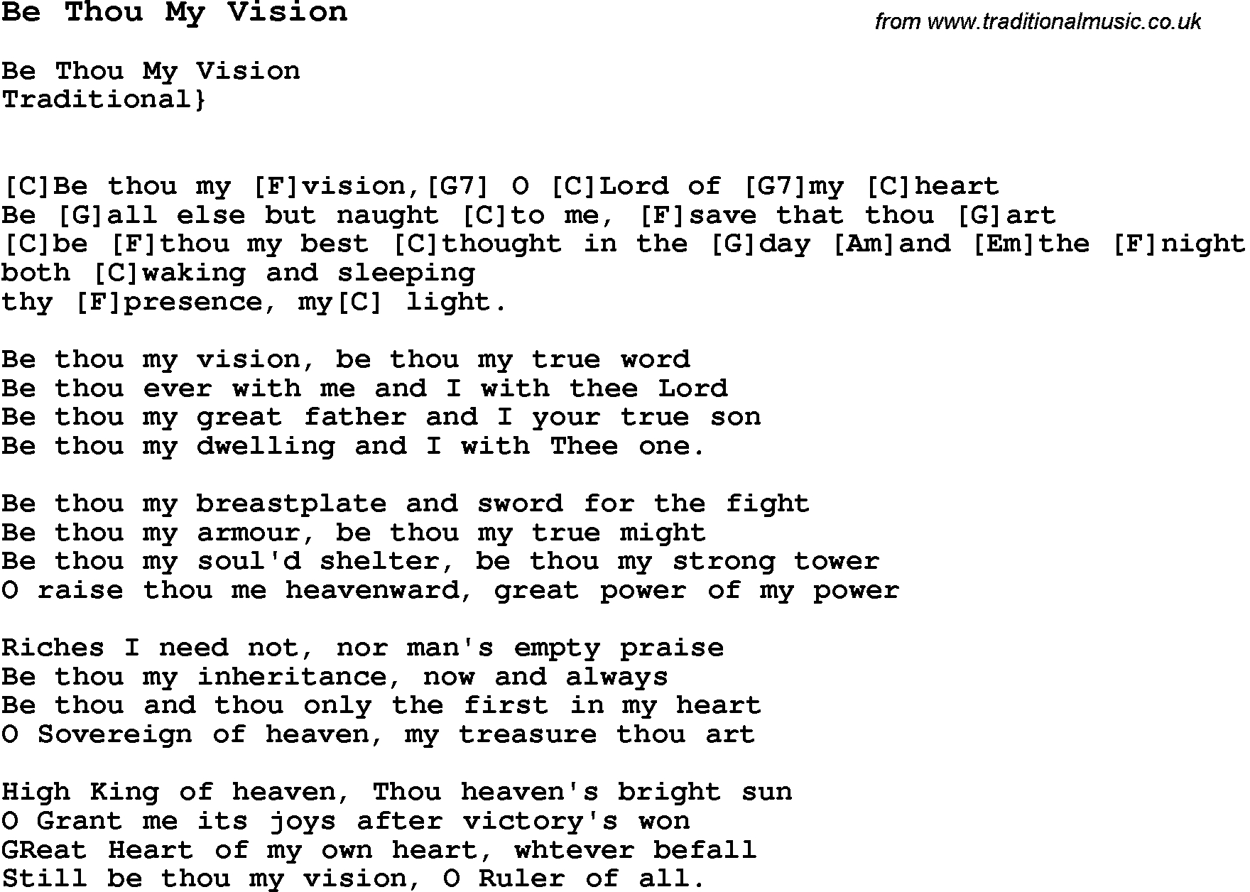 Be Thou My Vision Chords Traditional Song Be Thou My Vision With Chords Tabs And Lyrics