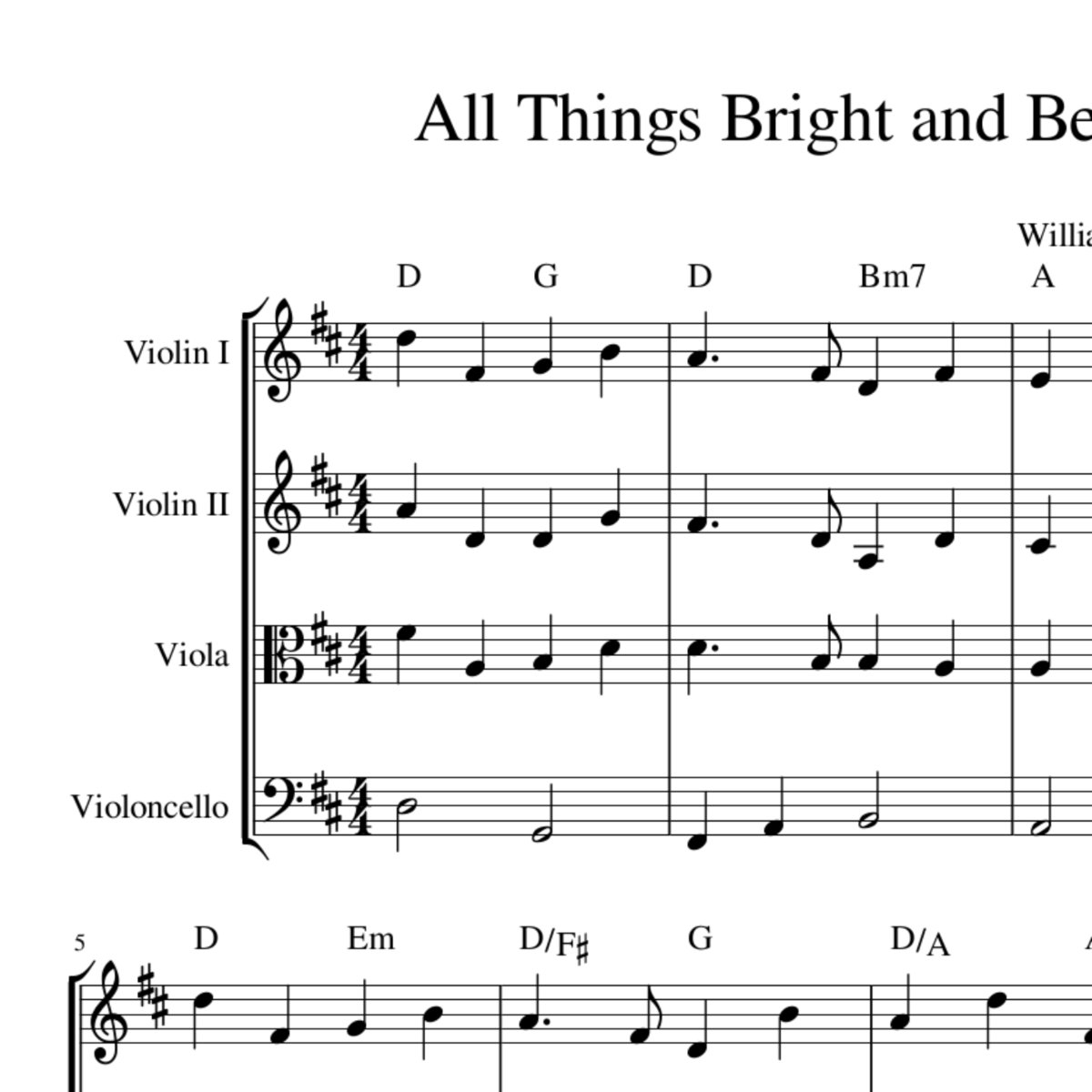 Beautiful Things Chords All Things Bright And Beautiful String Quartet Arrangement Sheet