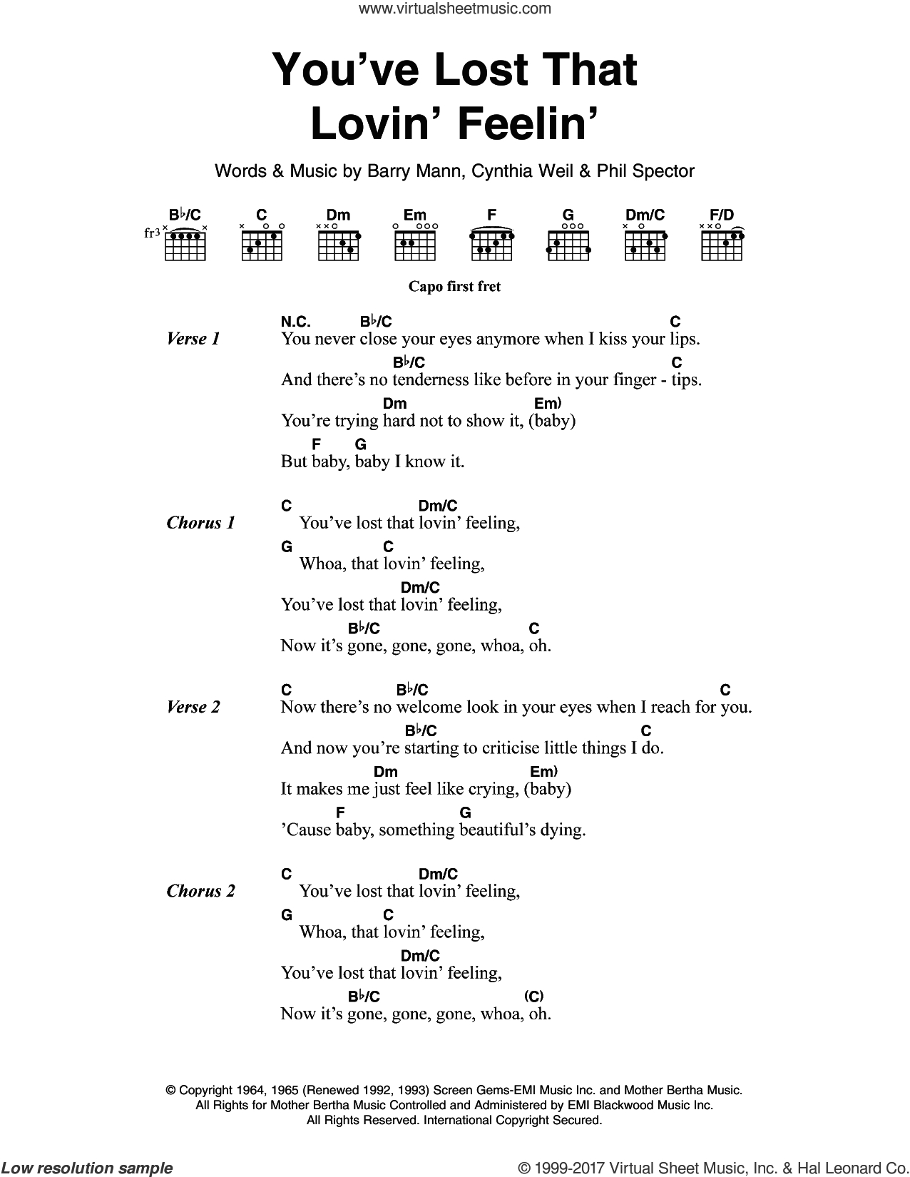 Beautiful Things Chords Brothers Youve Lost That Lovin Feelin Sheet Music For Guitar Chords