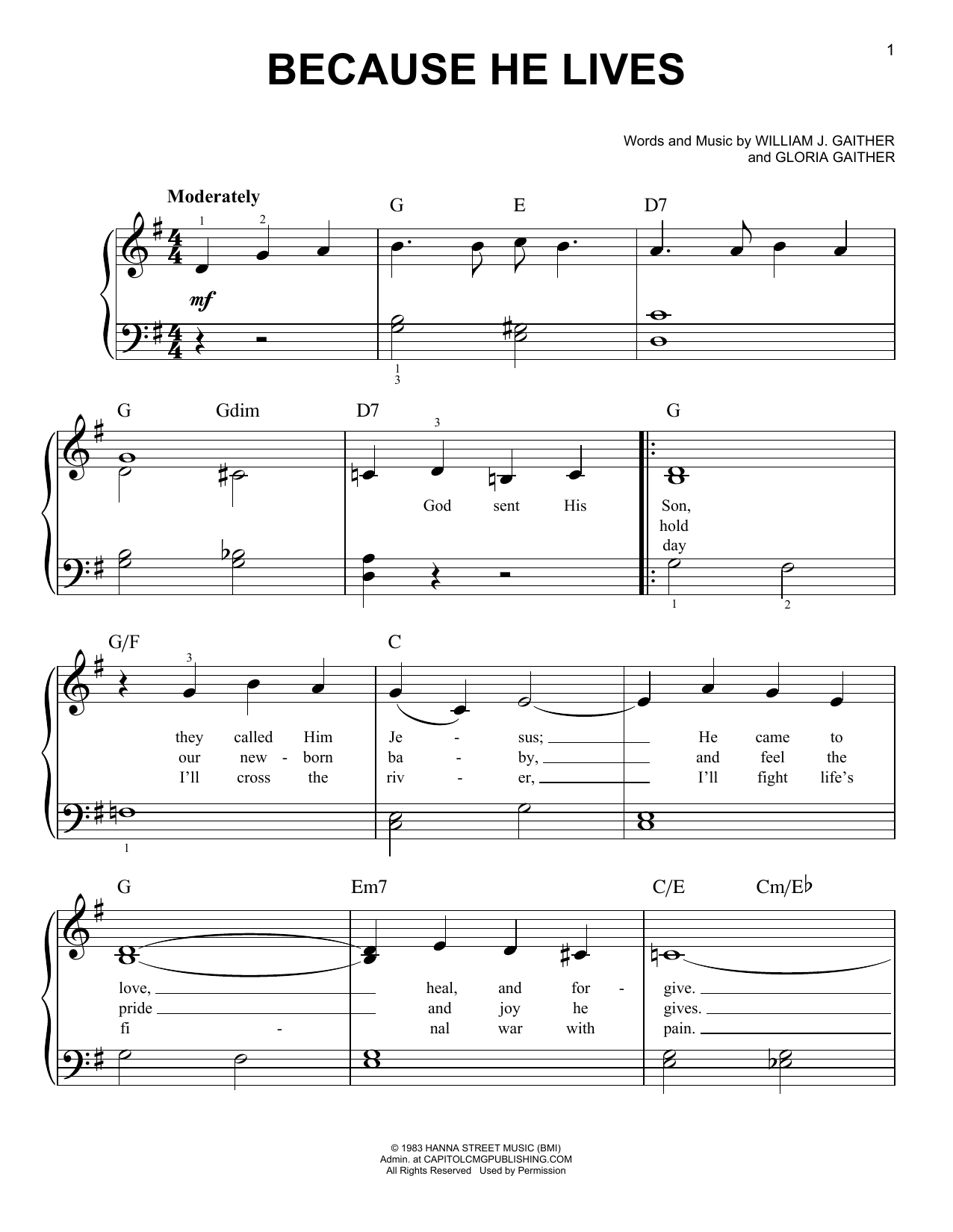 Because He Lives Chords Gloria Gaither Because He Lives Sheet Music Notes Chords Download Printable Easy Piano Sku 404226