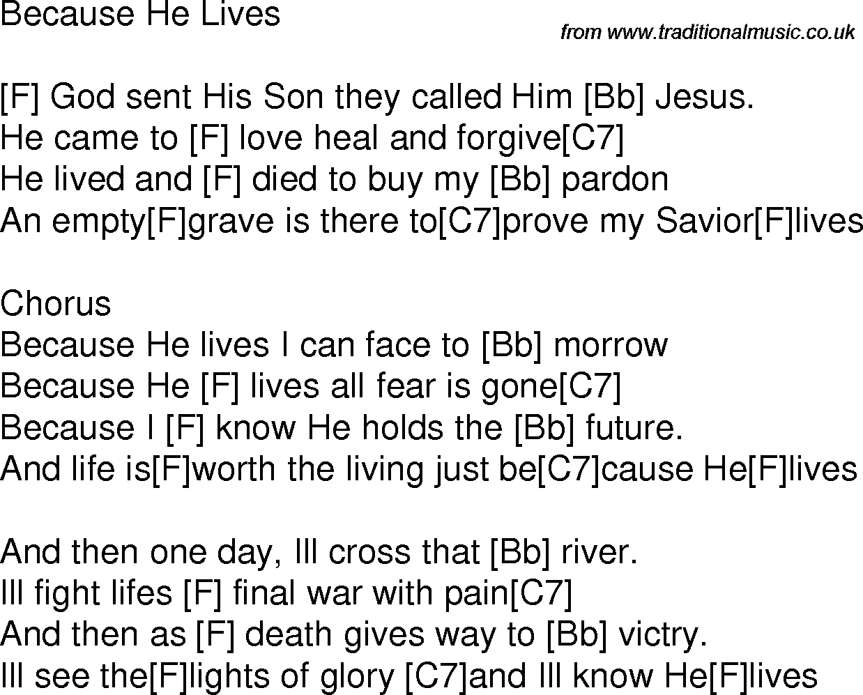 Because He Lives Chords Old Time Song Lyrics With Guitar Chords For Because He Lives F