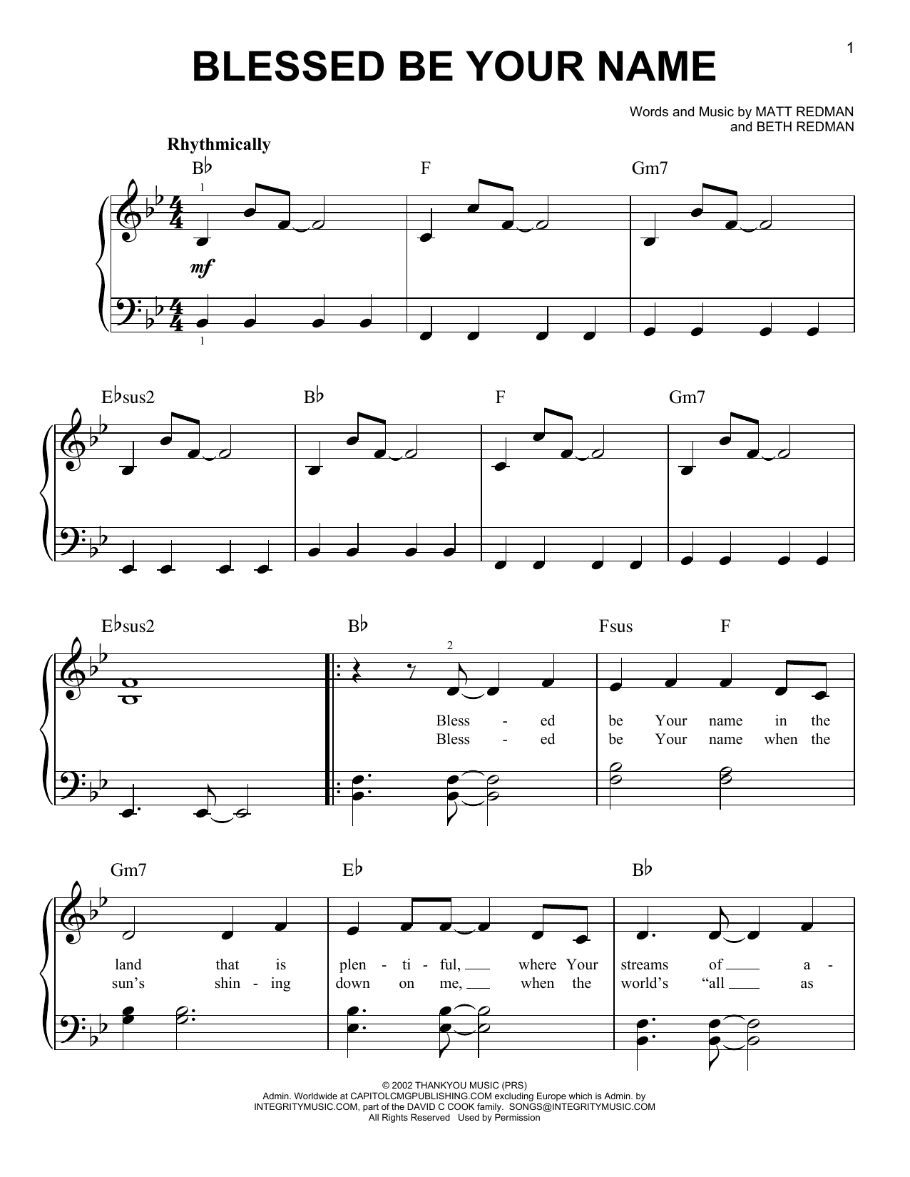 Blessed Be Your Name Chords Sheet Music Digital Files To Print Licensed Beth Redman Digital