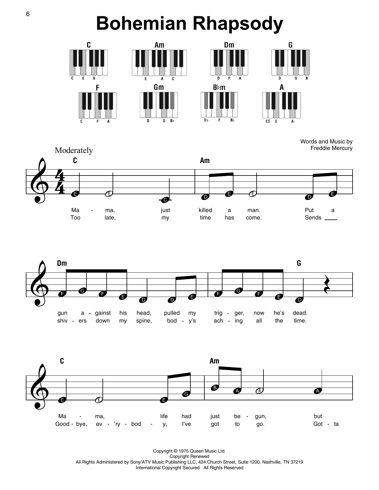 Bohemian Rhapsody Chords Queen Bohemian Rhapsody Sheet Music Notes Chords Download Printable Super Easy Piano Sku 415306