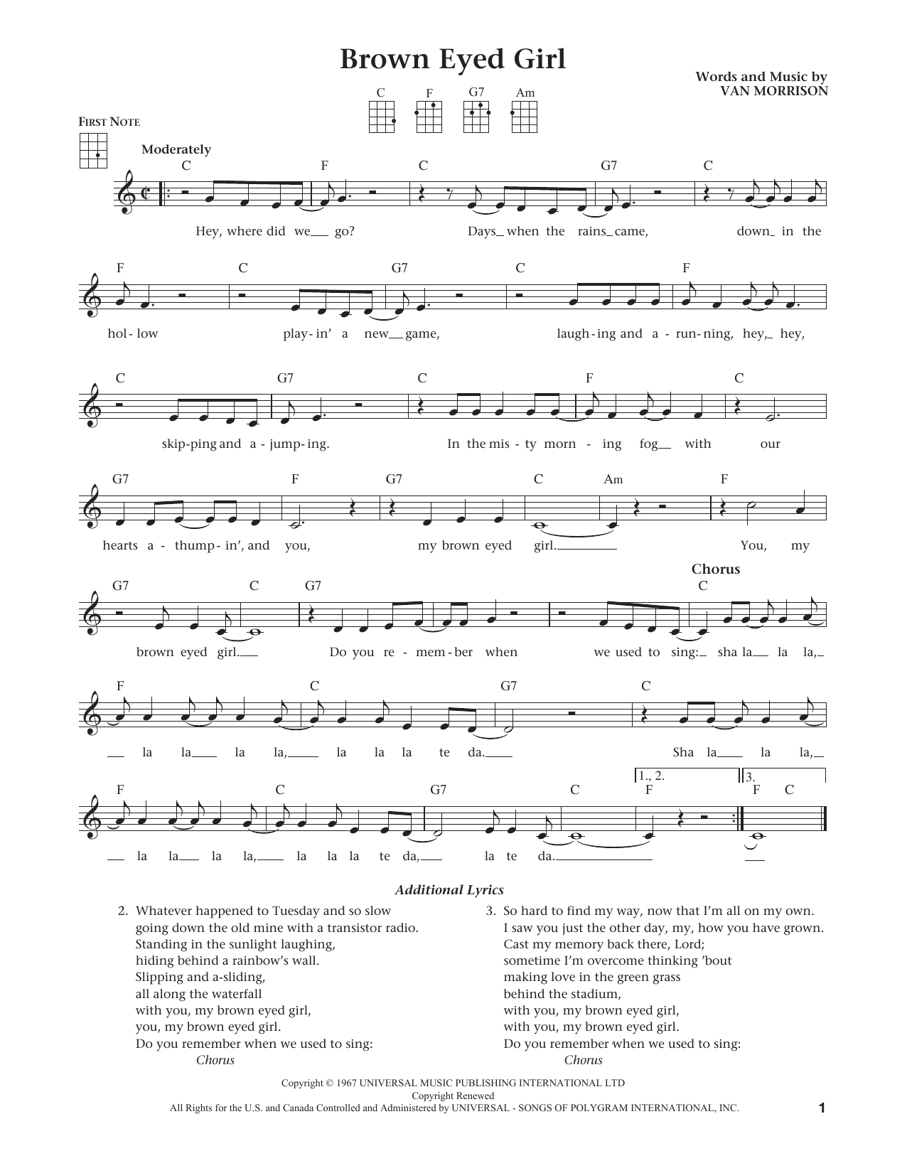 Brown Eyed Girl Chords Brown Eyed Girl From The Daily Ukulele Arr Liz And Jim Beloff