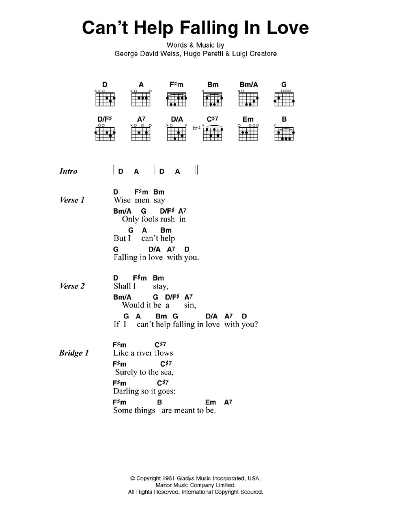 Can T Help Falling In Love Chords Cant Help Falling In Love Sheet Music Elvis Presley Guitar