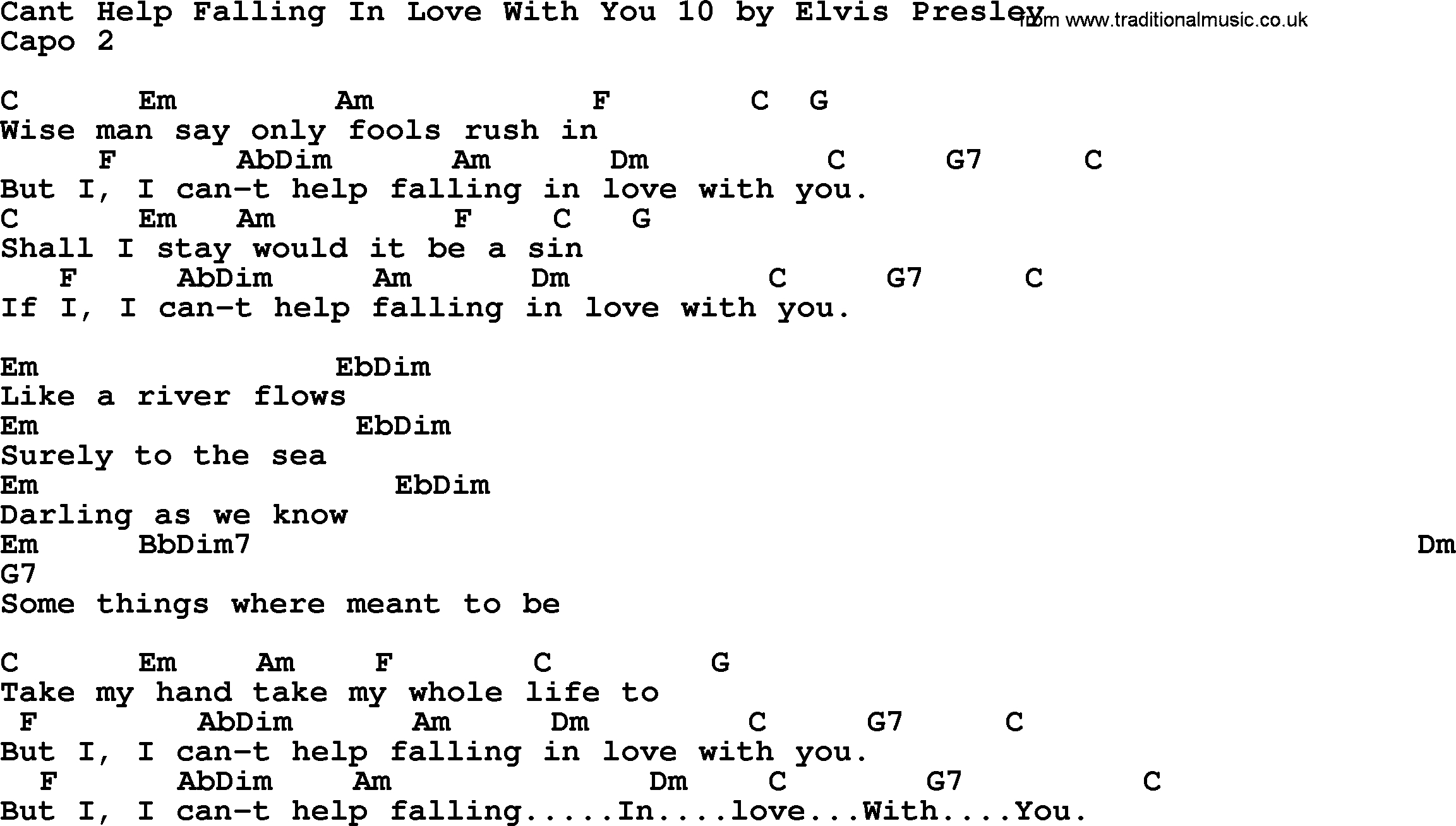 Can T Help Falling In Love Chords Cant Help Falling In Love With You 10 Elvis Presley Lyrics And