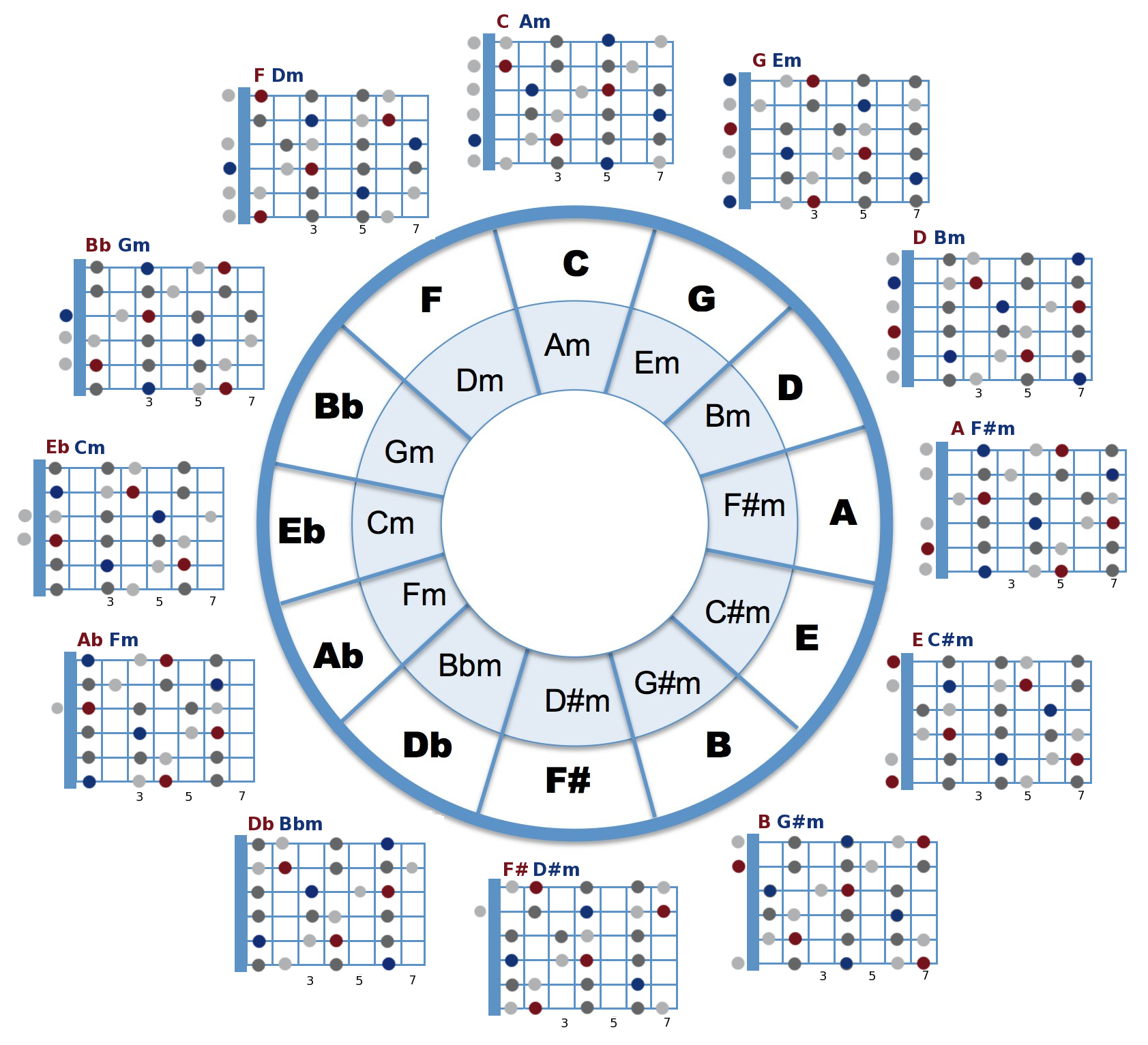 Chord Of A Circle Circle Of Fifths And Open Chord Positions Combined Can Be Used To