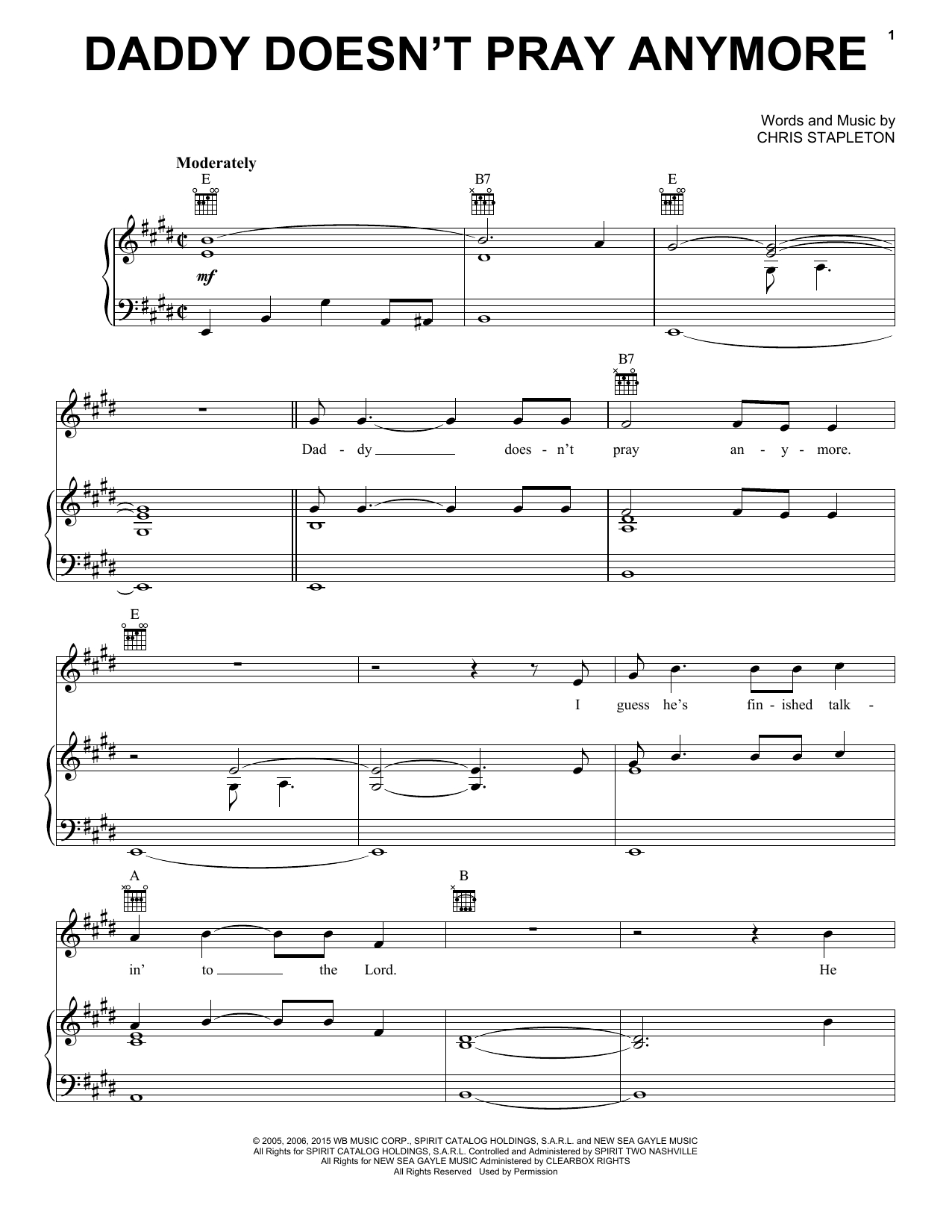 Chris Stapleton Chords Chris Stapleton Daddy Doesnt Pray Anymore Sheet Music Notes Chords Download Printable Piano Vocal Guitar Right Hand Melody Sku 361580