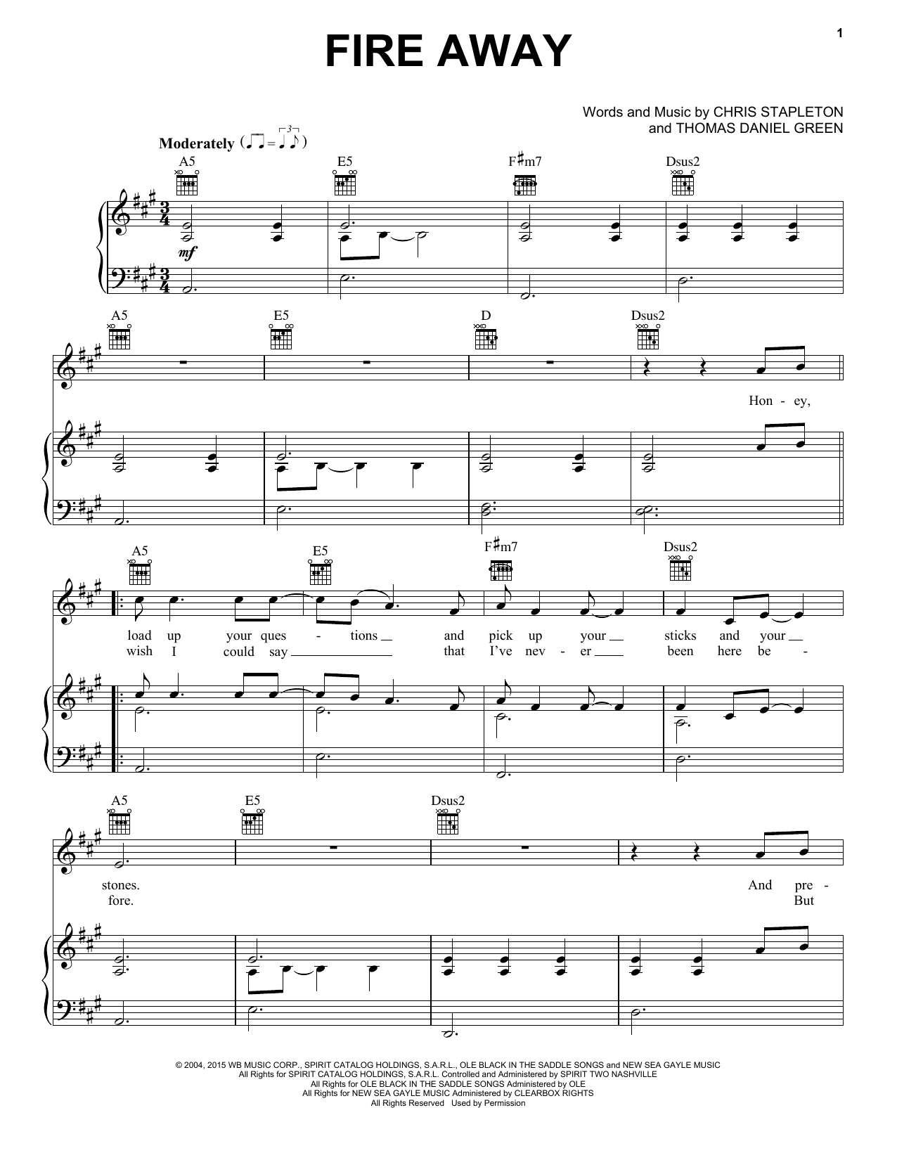 Chris Stapleton Chords Chris Stapleton Fire Away Sheet Music Notes Chords Download Printable Piano Vocal Guitar Right Hand Melody Sku 171512